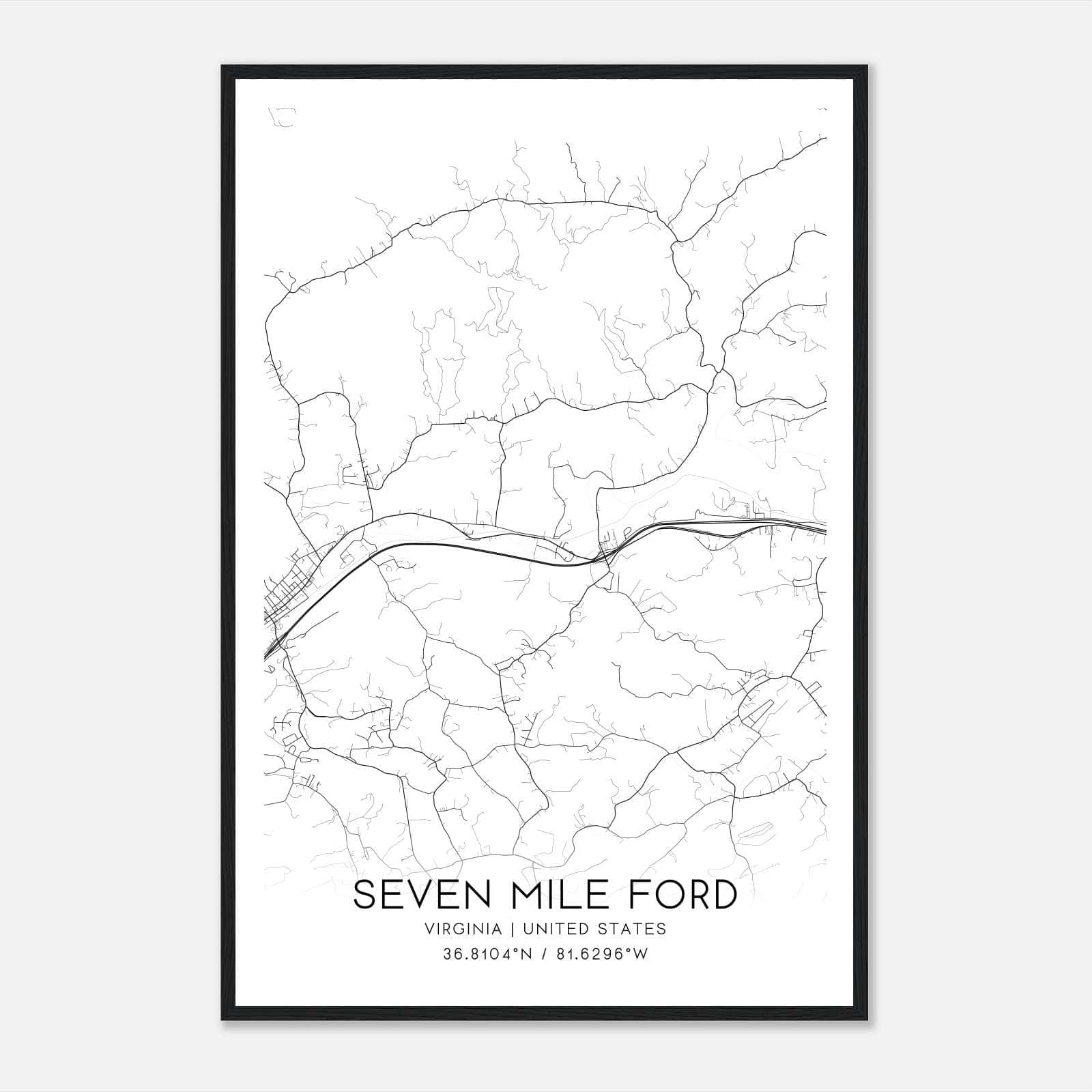 Seven Mile Ford Virginia Map Poster, Modern Home Decor Wall Art Print Seven Mile Ford Virginia Map Poster, Modern Home Decor Wall Art Print