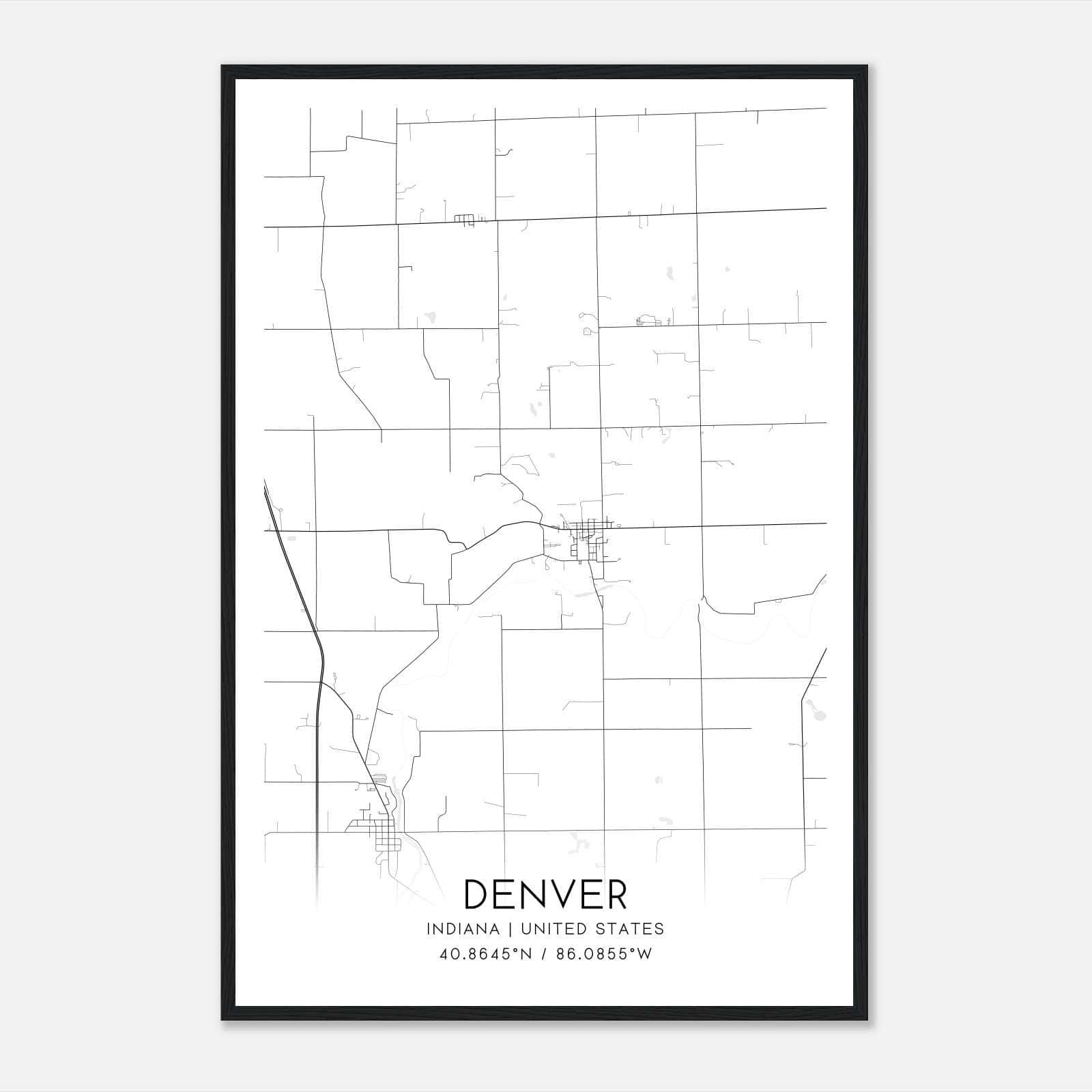 Denver Indiana Map Poster, Modern Home Decor Wall Art Print Denver Indiana Map Poster, Modern Home Decor Wall Art Print