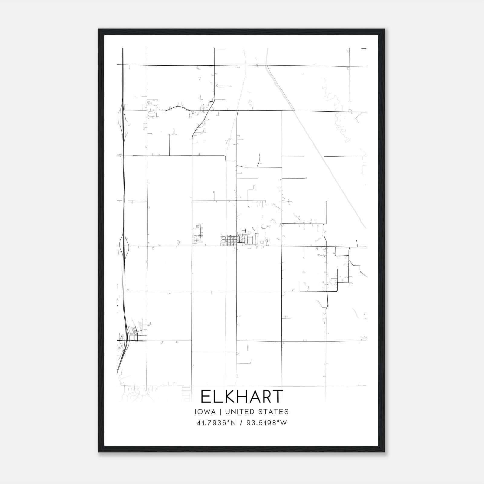 Elkhart Iowa Map Poster, Modern Home Decor Wall Art Print Elkhart Iowa Map Poster, Modern Home Decor Wall Art Print