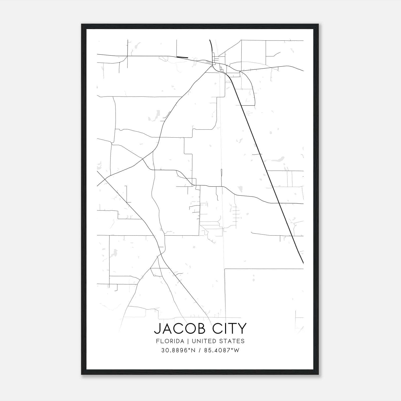 Jacob City Florida Map Poster, Modern Home Decor Wall Art Print Jacob City Florida Map Poster, Modern Home Decor Wall Art Print