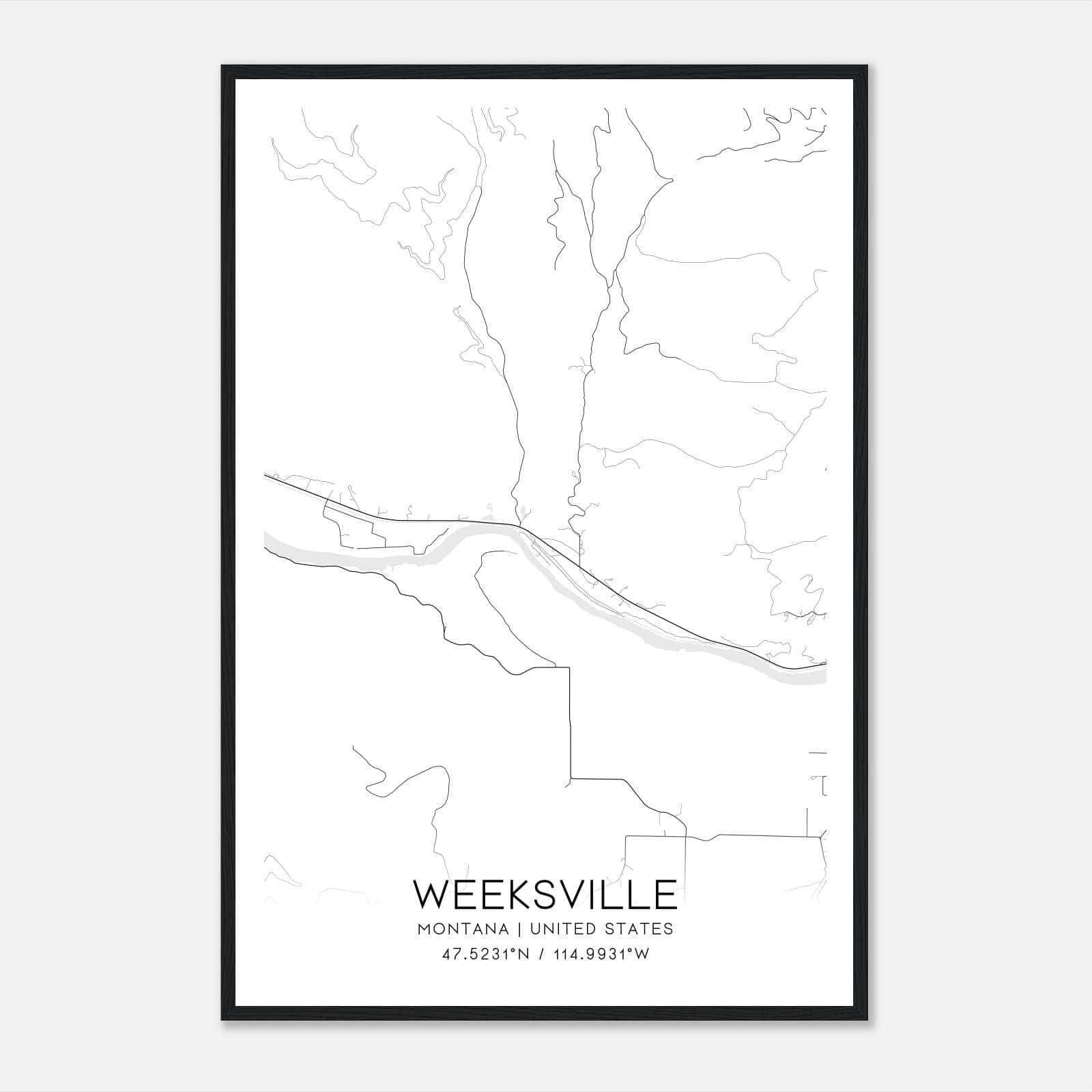 Weeksville Montana Map Poster, Modern Home Decor Wall Art Print Weeksville Montana Map Poster, Modern Home Decor Wall Art Print