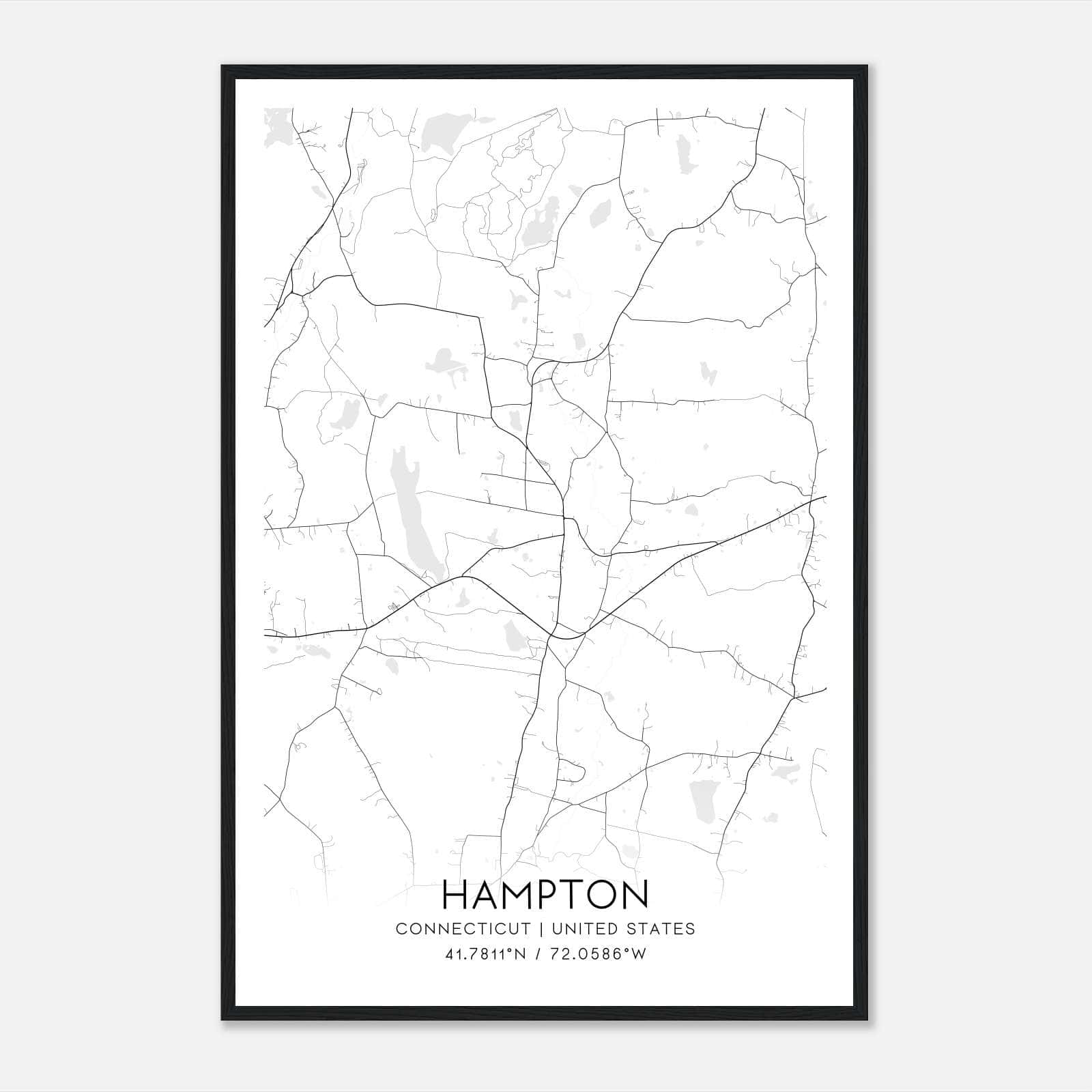 Hampton Connecticut Map Poster, Modern Home Decor Wall Art Print Hampton Connecticut Map Poster, Modern Home Decor Wall Art Print