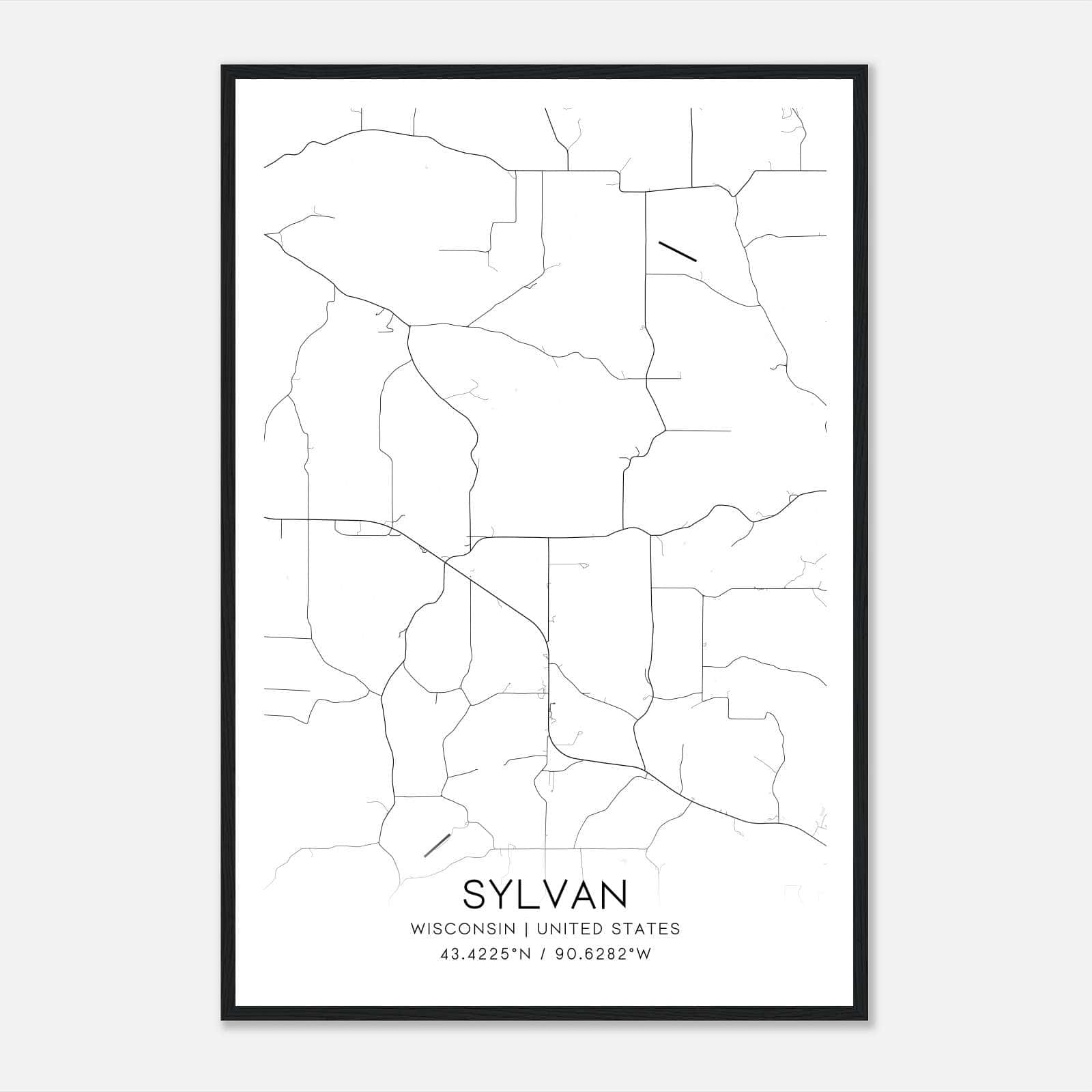 Sylvan Wisconsin Map Poster, Modern Home Decor Wall Art Print Sylvan Wisconsin Map Poster, Modern Home Decor Wall Art Print
