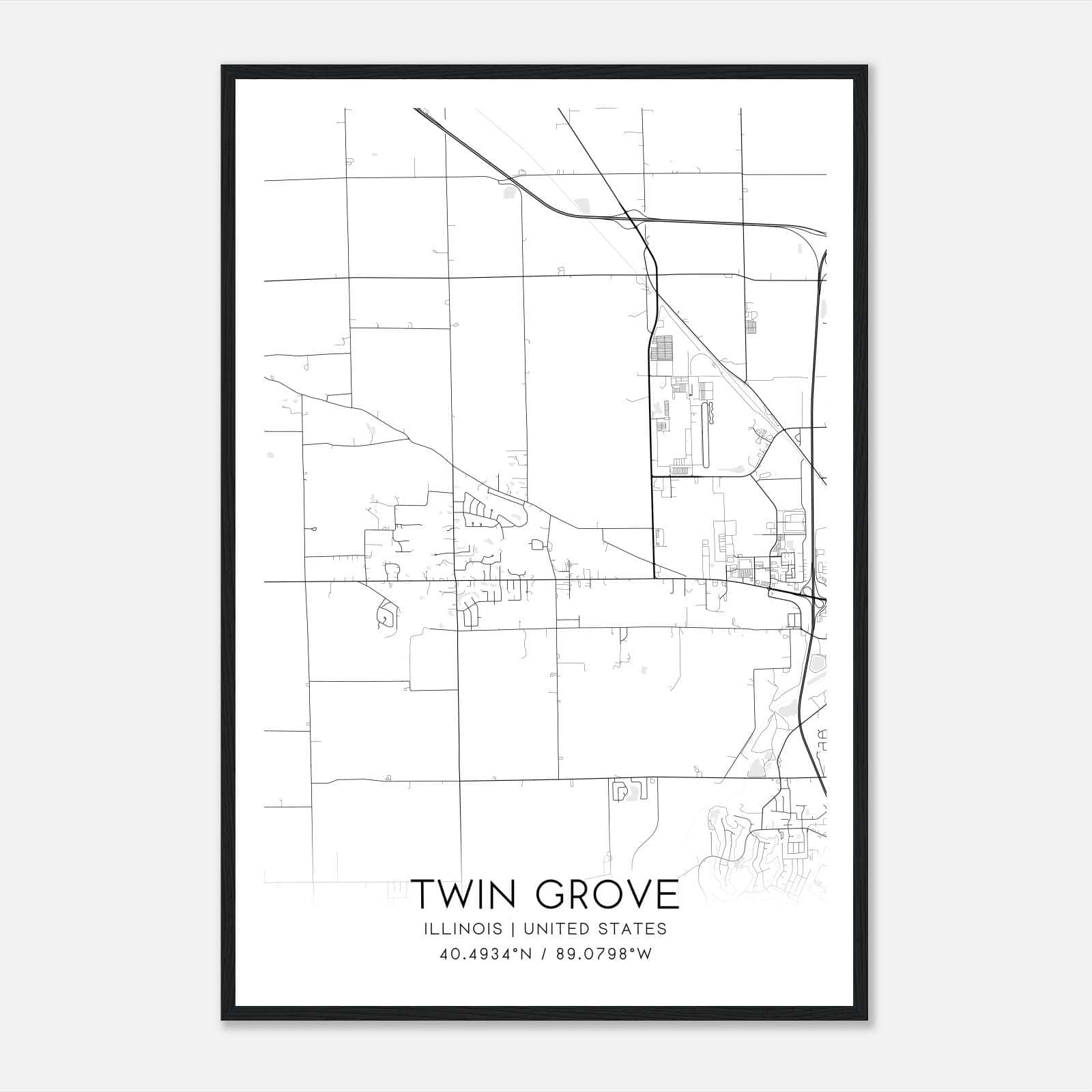Twin Grove Illinois Map Poster, Modern Home Decor Wall Art Print Twin Grove Illinois Map Poster, Modern Home Decor Wall Art Print