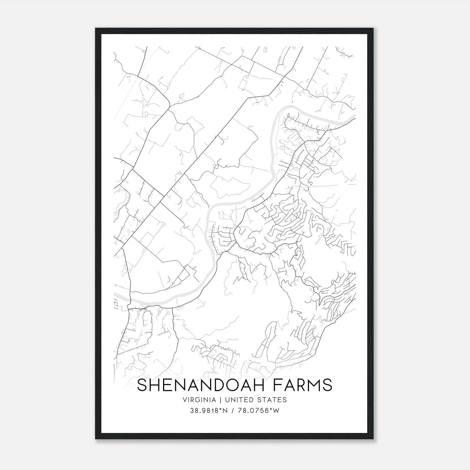 Shenandoah Farms Virginia Map Poster, Modern Home Decor Wall Art Print Shenandoah Farms Virginia Map Poster, Modern Home Decor Wall Art Print