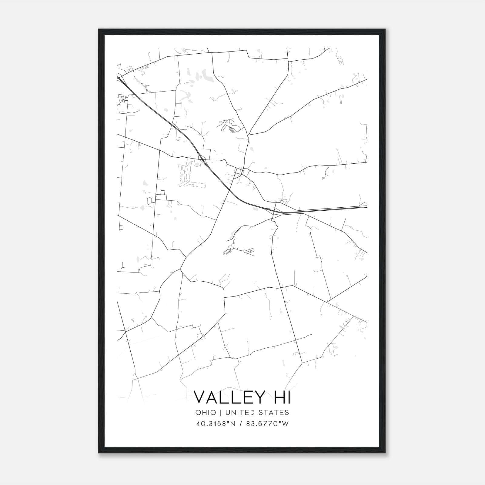 Valley Hi Ohio Map Poster, Modern Home Decor Wall Art Print Valley Hi Ohio Map Poster, Modern Home Decor Wall Art Print