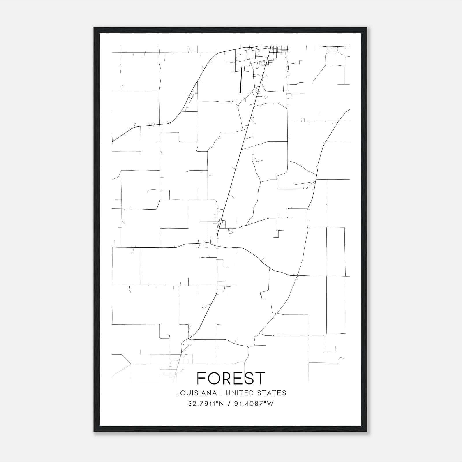 Forest Louisiana Map Poster, Modern Home Decor Wall Art Print Forest Louisiana Map Poster, Modern Home Decor Wall Art Print