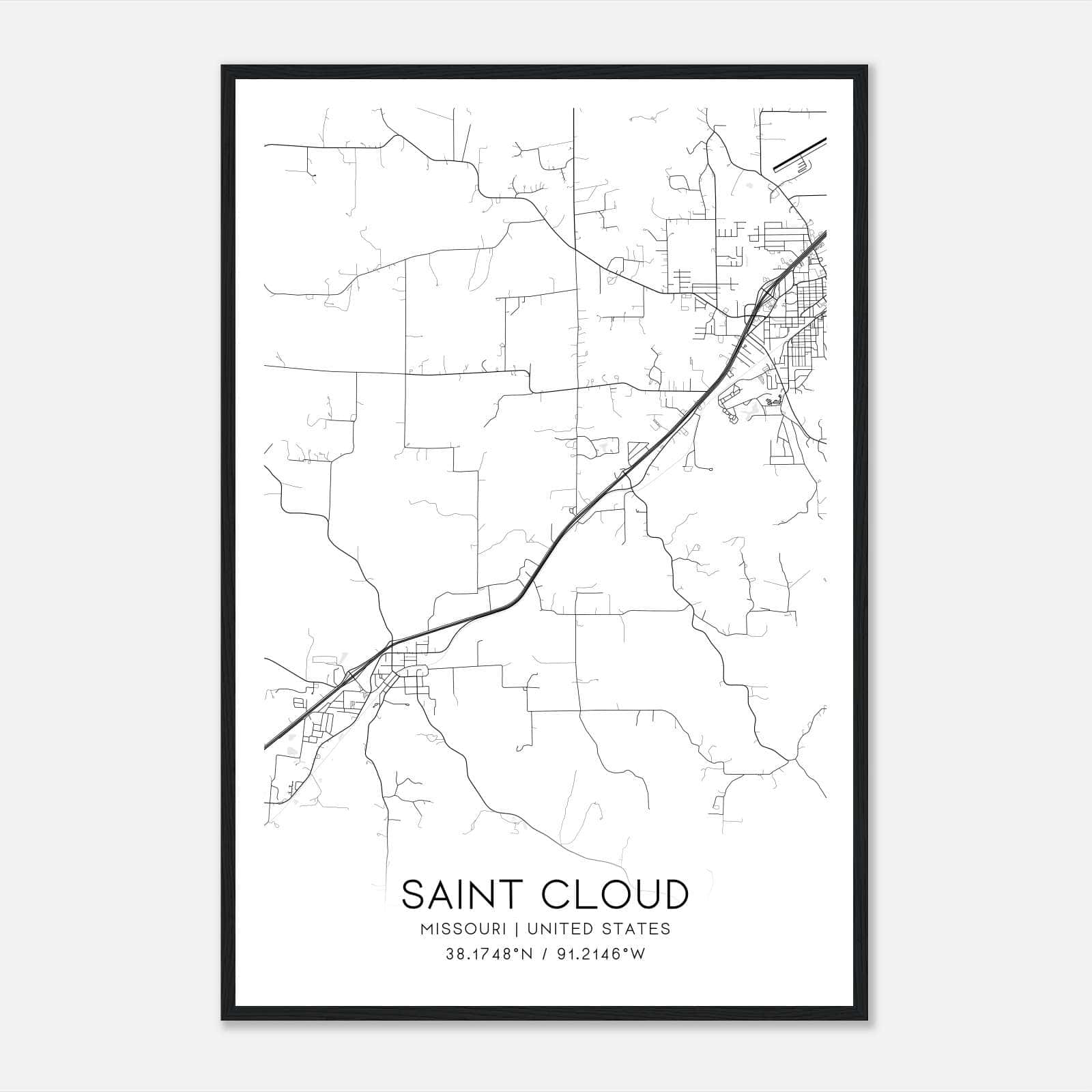 Saint Cloud Missouri Map Poster, Modern Home Decor Wall Art Print Saint Cloud Missouri Map Poster, Modern Home Decor Wall Art Print