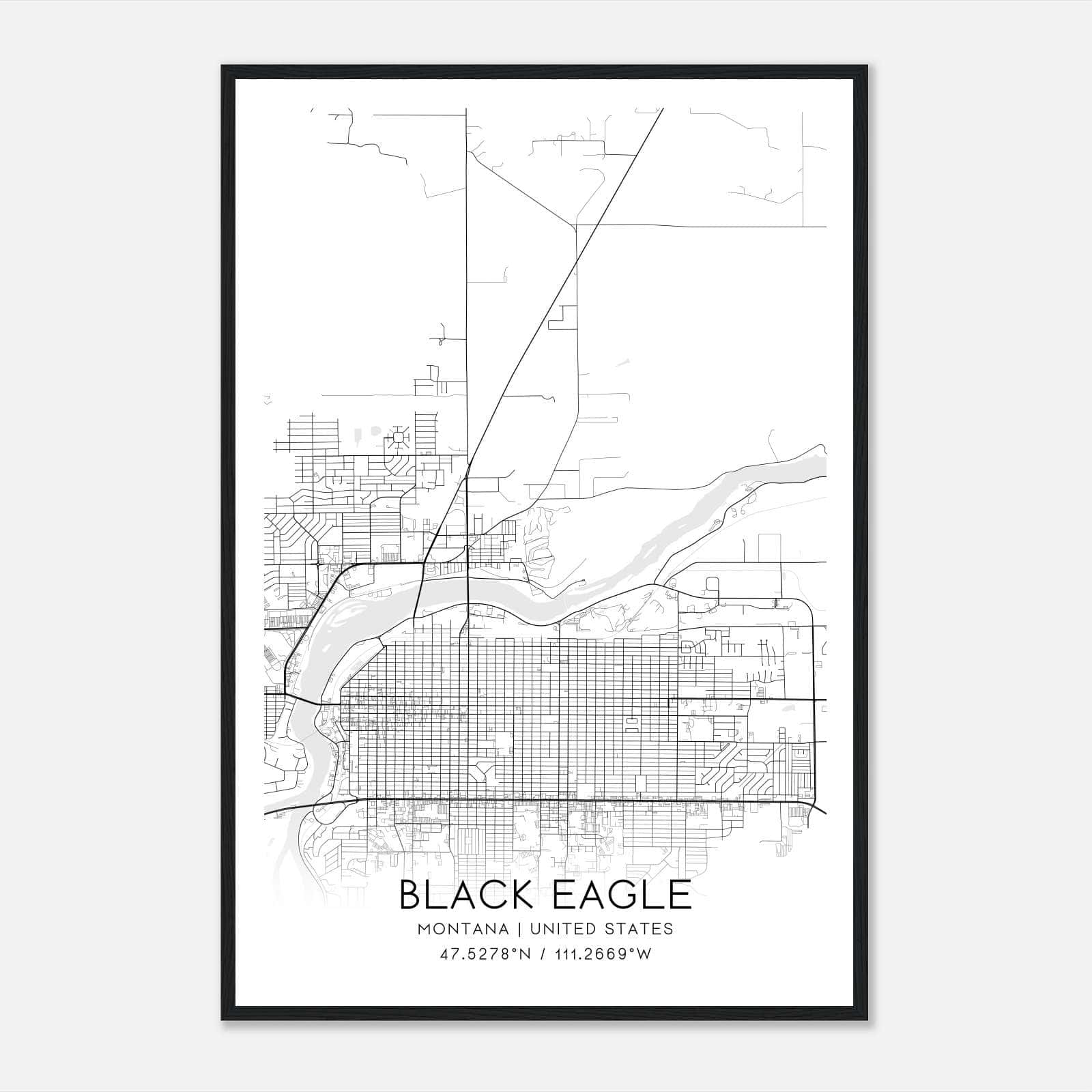 Black Eagle Montana Map Poster, Modern Home Decor Wall Art Print Black Eagle Montana Map Poster, Modern Home Decor Wall Art Print
