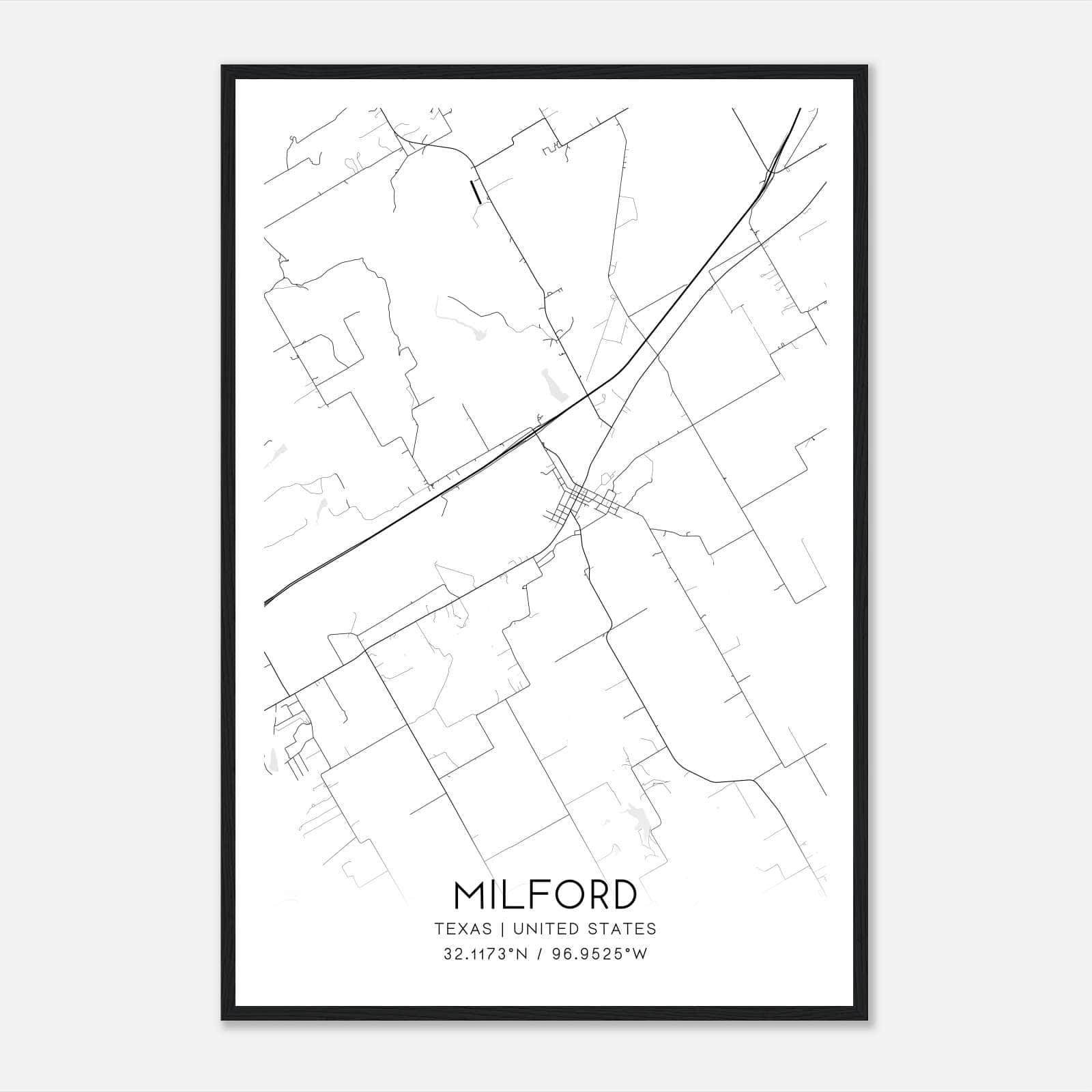 Milford Texas Map Poster, Modern Home Decor Wall Art Print Milford Texas Map Poster, Modern Home Decor Wall Art Print