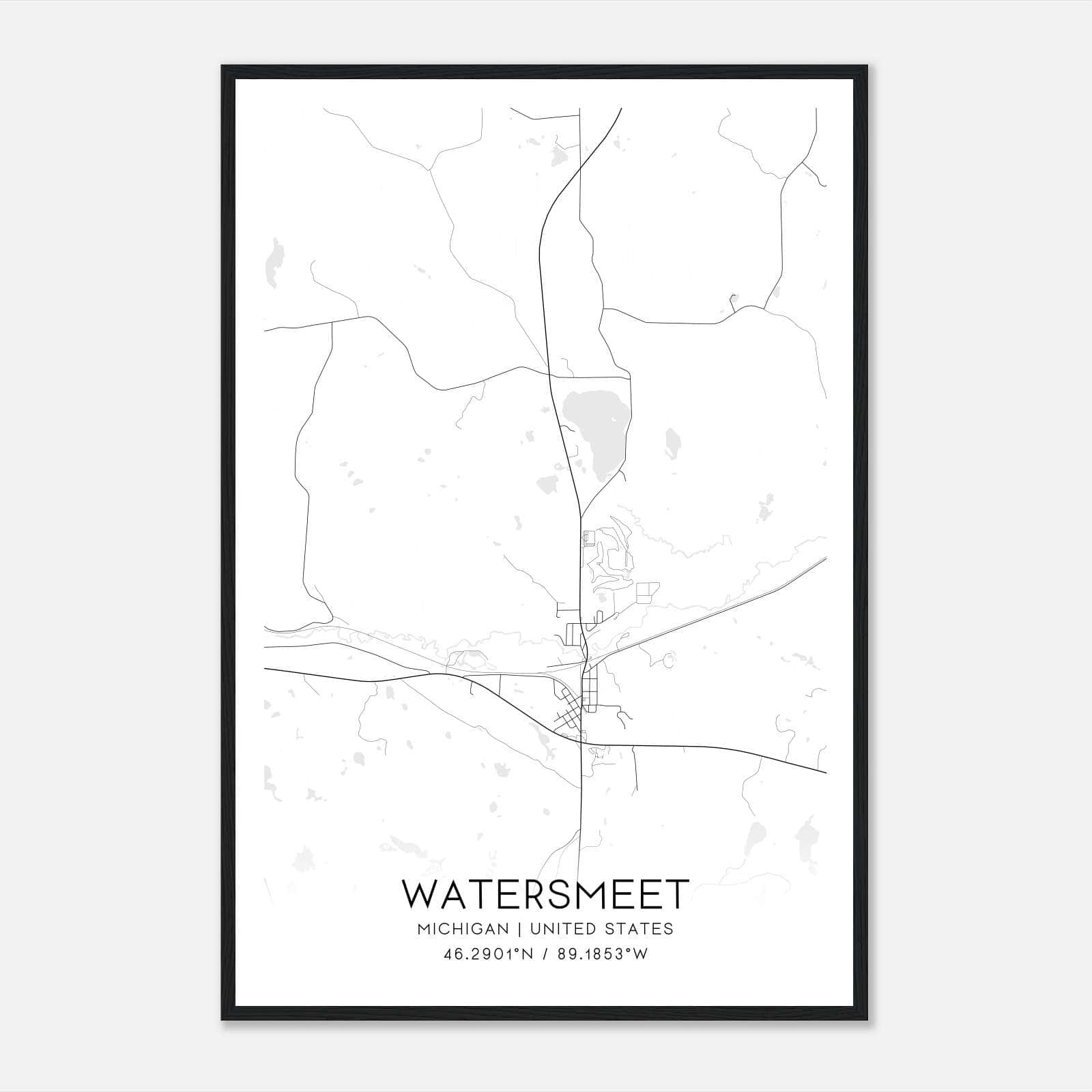 Watersmeet Michigan Map Poster, Modern Home Decor Wall Art Print Watersmeet Michigan Map Poster, Modern Home Decor Wall Art Print