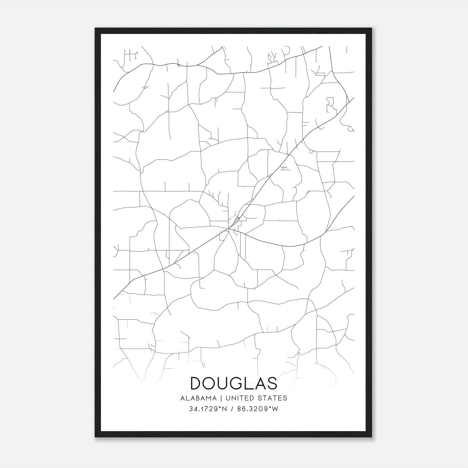 Douglas Alabama Map Poster, Modern Home Decor Wall Art Print Douglas Alabama Map Poster, Modern Home Decor Wall Art Print
