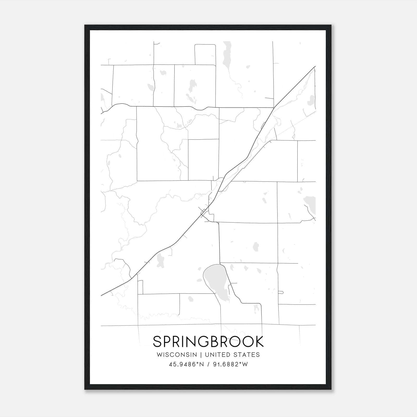 Springbrook Wisconsin Map Poster, Modern Home Decor Wall Art Print Springbrook Wisconsin Map Poster, Modern Home Decor Wall Art Print