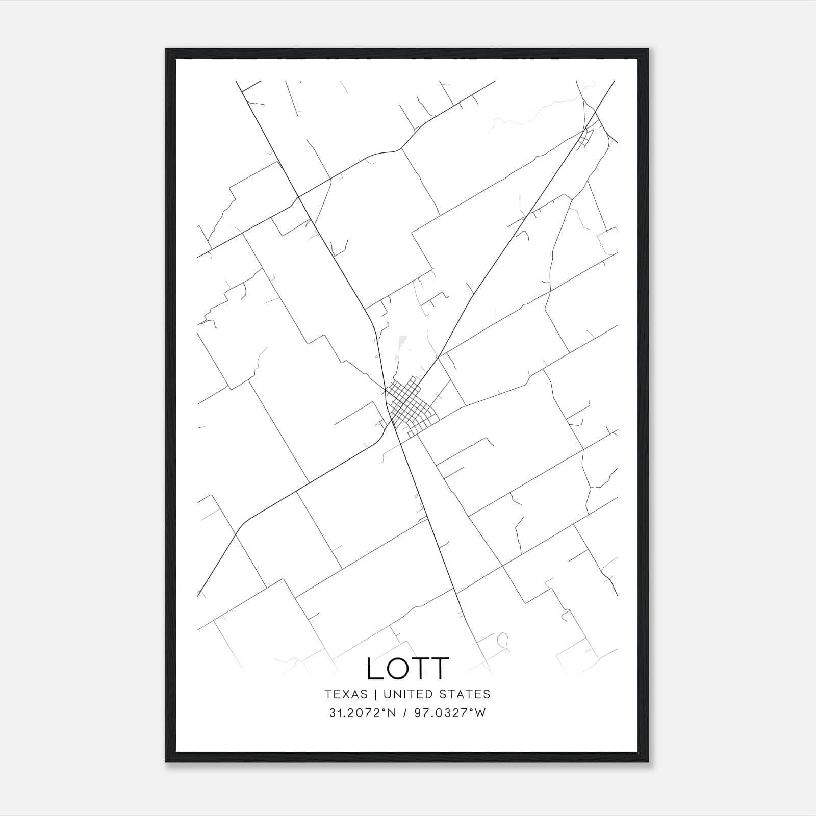 Lott Texas Map Poster, Modern Home Decor Wall Art Print Lott Texas Map Poster, Modern Home Decor Wall Art Print