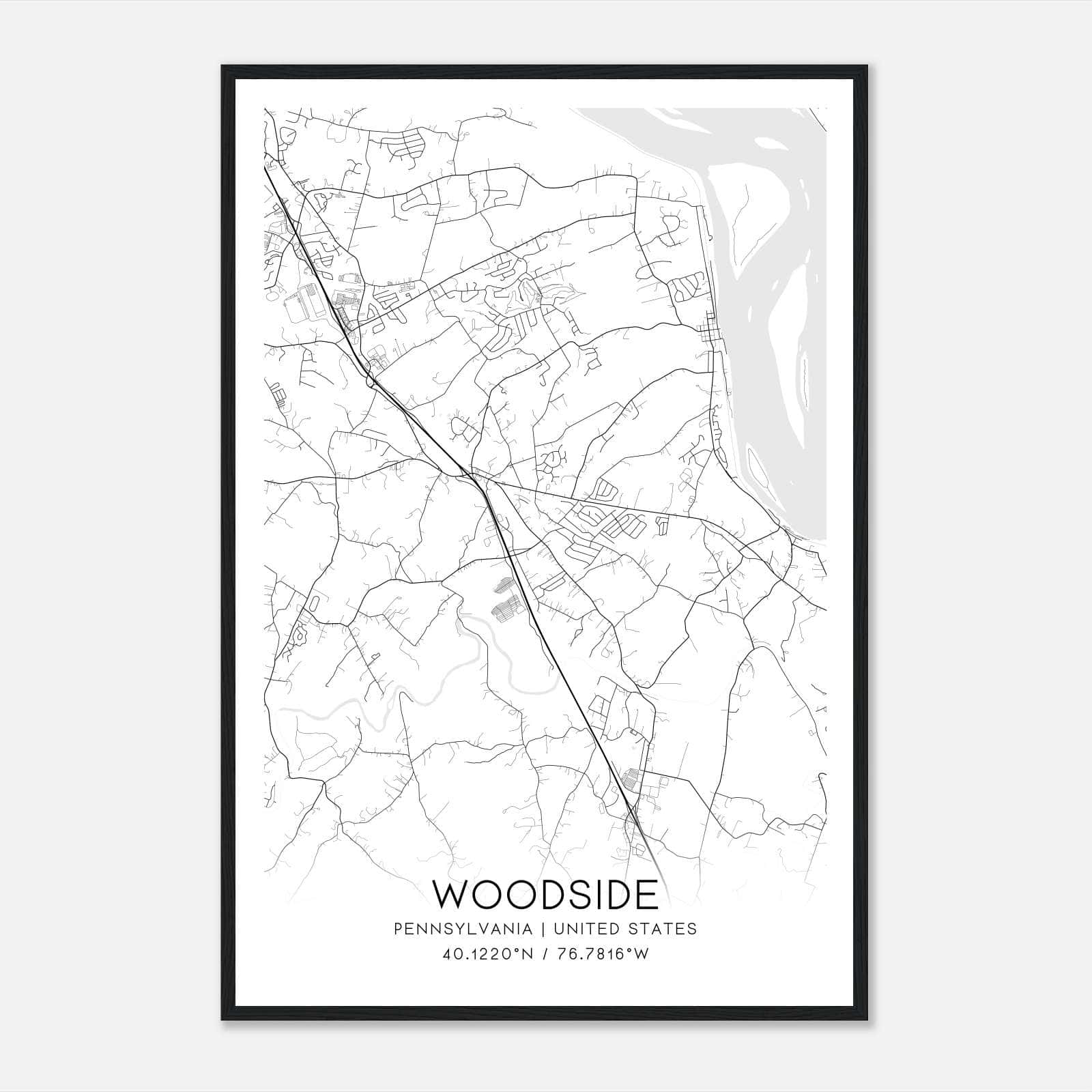 Woodside Pennsylvania Map Poster, Modern Home Decor Wall Art Print Woodside Pennsylvania Map Poster, Modern Home Decor Wall Art Print