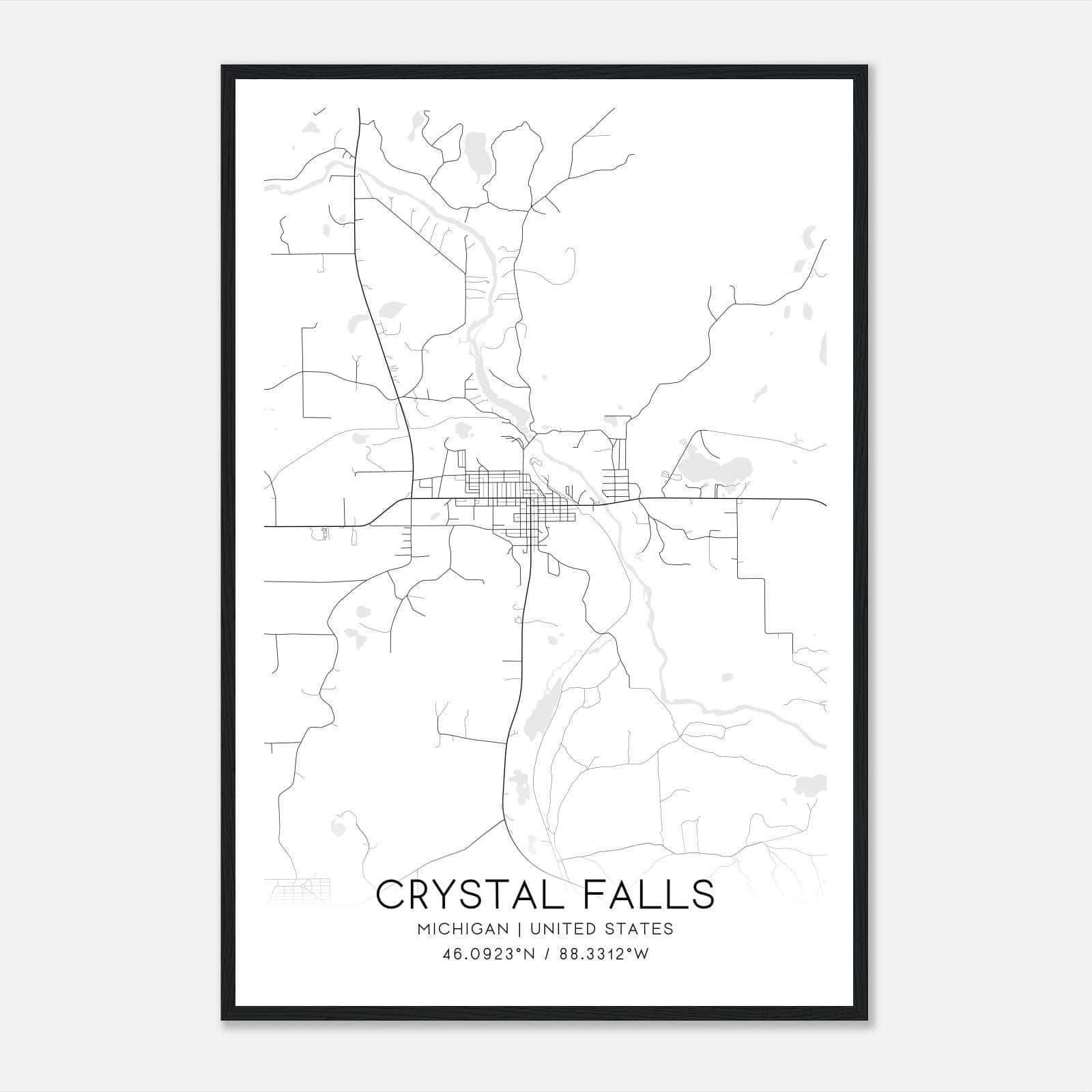 Crystal Falls Michigan Map Poster, Modern Home Decor Wall Art Print Crystal Falls Michigan Map Poster, Modern Home Decor Wall Art Print