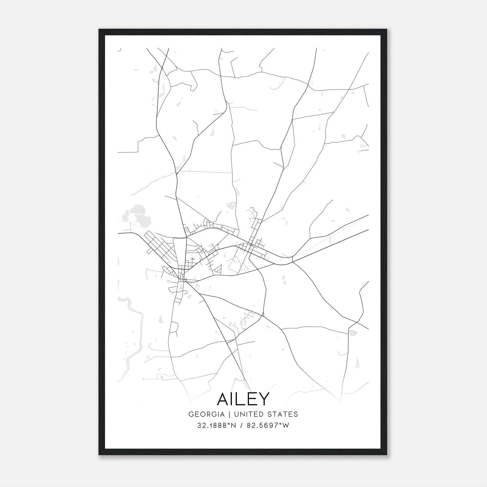 Ailey Georgia Map Poster, Modern Home Decor Wall Art Print Ailey Georgia Map Poster, Modern Home Decor Wall Art Print