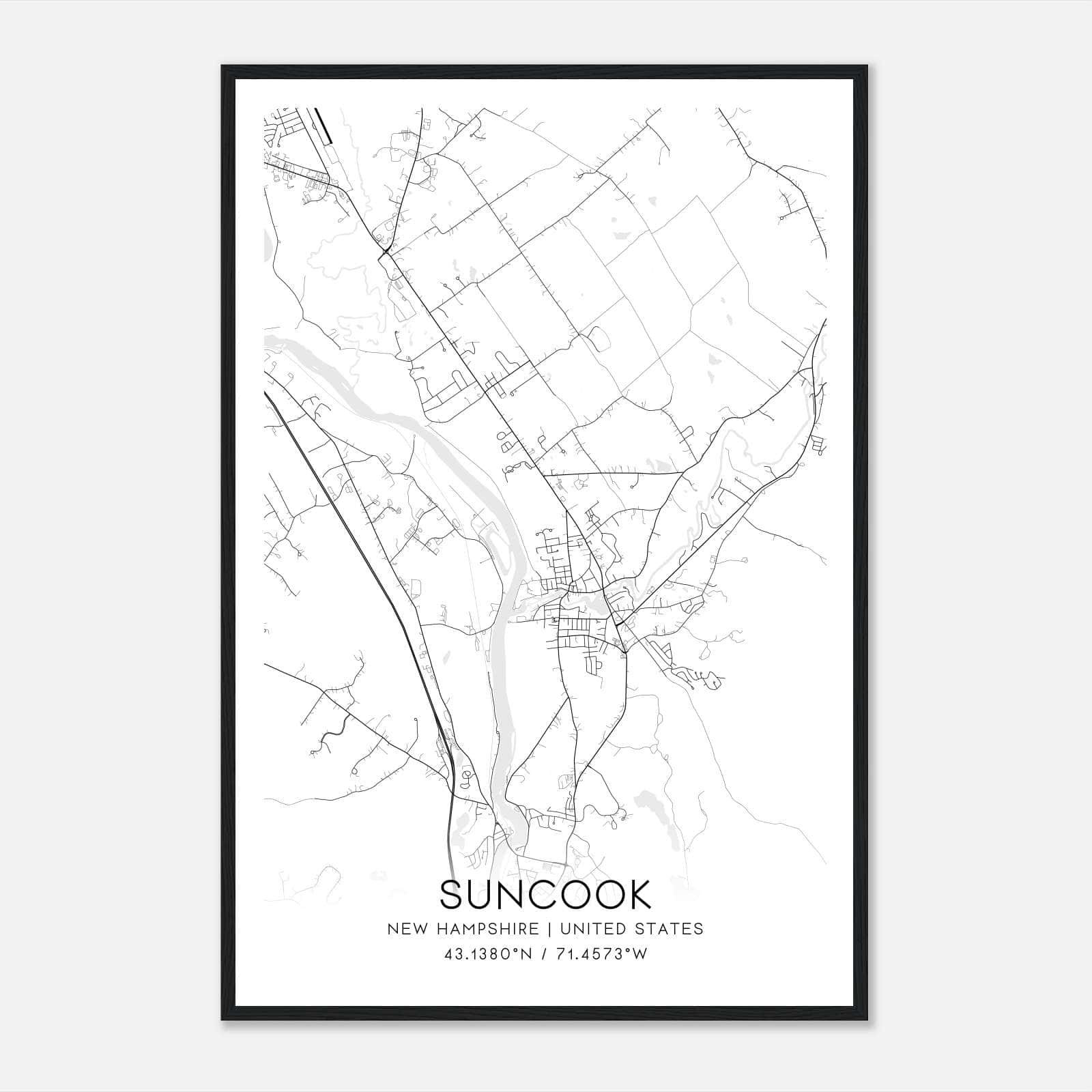 Suncook New Hampshire Map Poster, Modern Home Decor Wall Art Print Suncook New Hampshire Map Poster, Modern Home Decor Wall Art Print