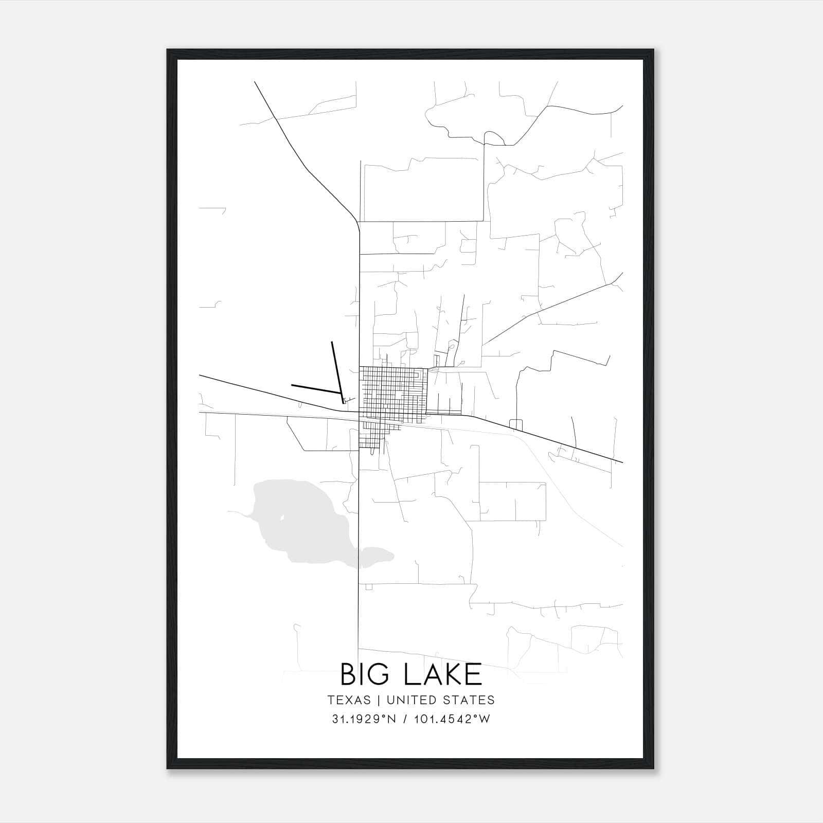 Big Lake Texas Map Poster, Modern Home Decor Wall Art Print Big Lake Texas Map Poster, Modern Home Decor Wall Art Print