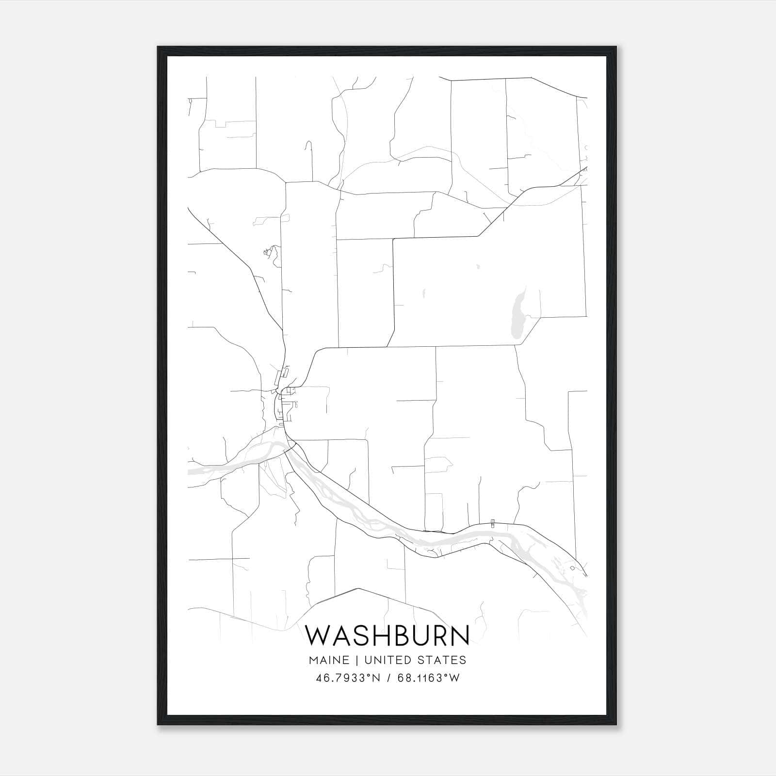 Washburn Maine Map Poster, Modern Home Decor Wall Art Print Washburn Maine Map Poster, Modern Home Decor Wall Art Print