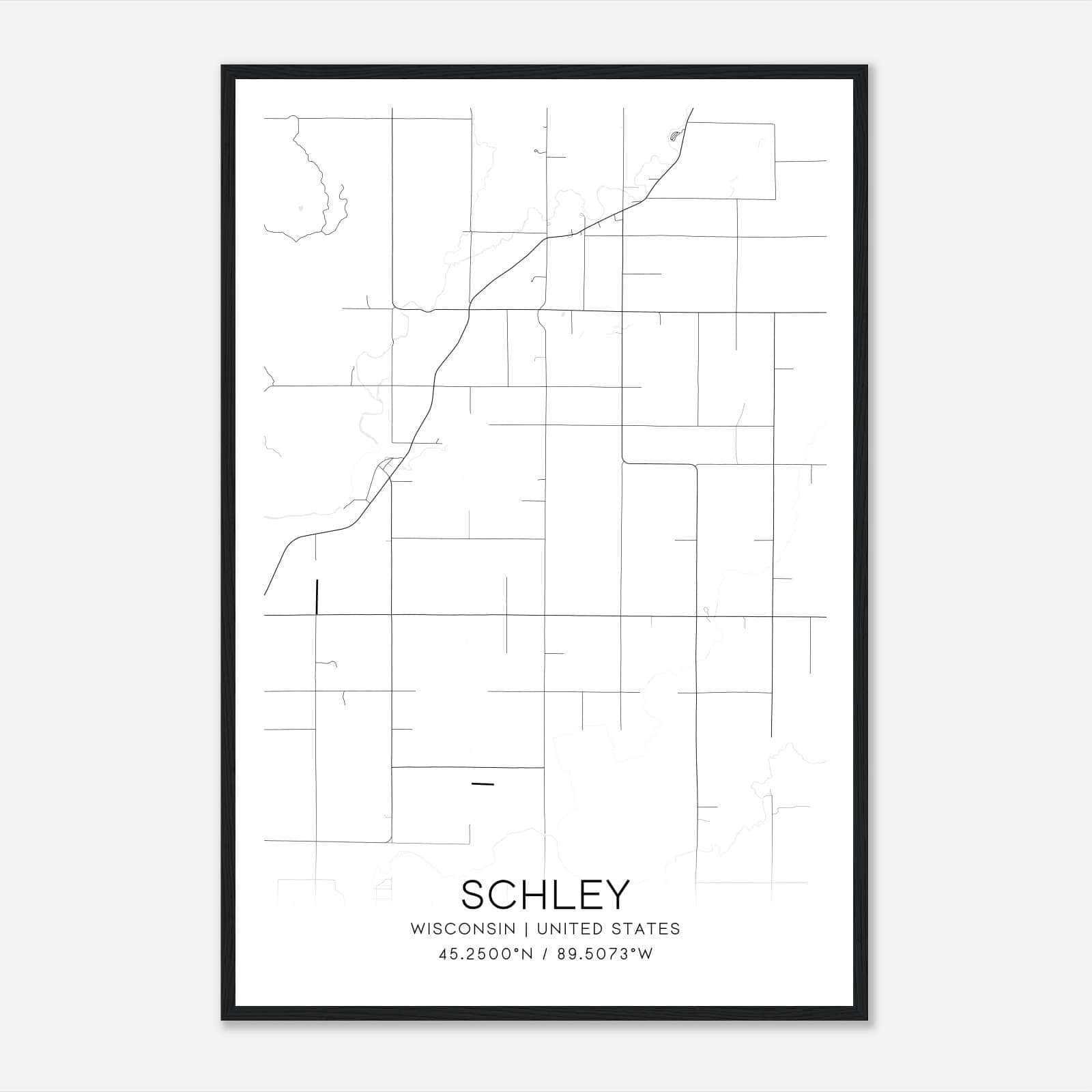 Schley Wisconsin Map Poster, Modern Home Decor Wall Art Print Schley Wisconsin Map Poster, Modern Home Decor Wall Art Print