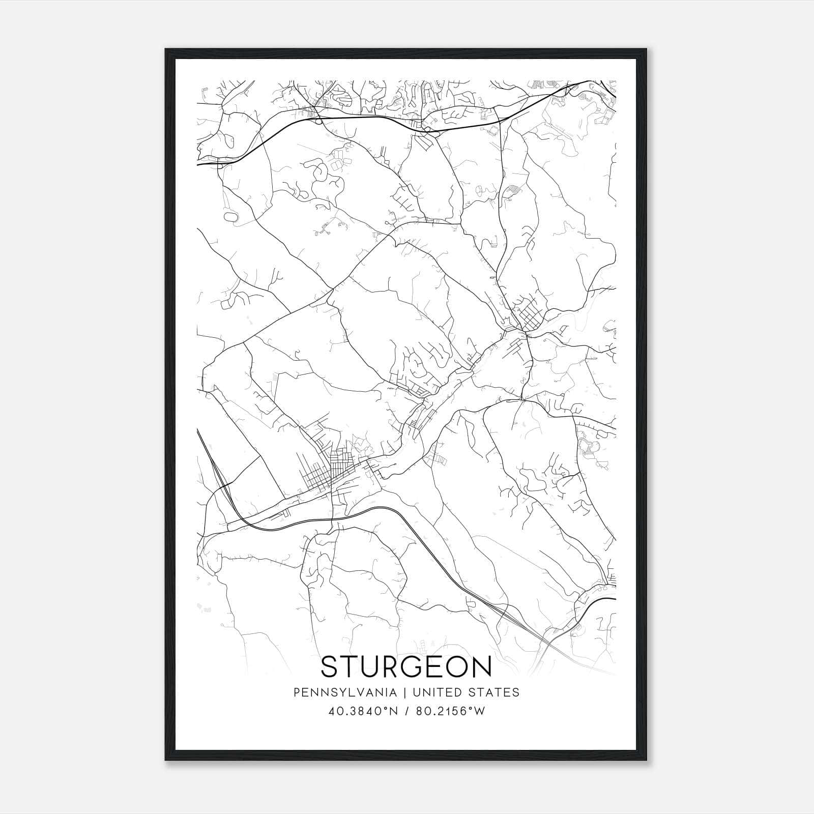 Sturgeon Pennsylvania Map Poster, Modern Home Decor Wall Art Print Sturgeon Pennsylvania Map Poster, Modern Home Decor Wall Art Print
