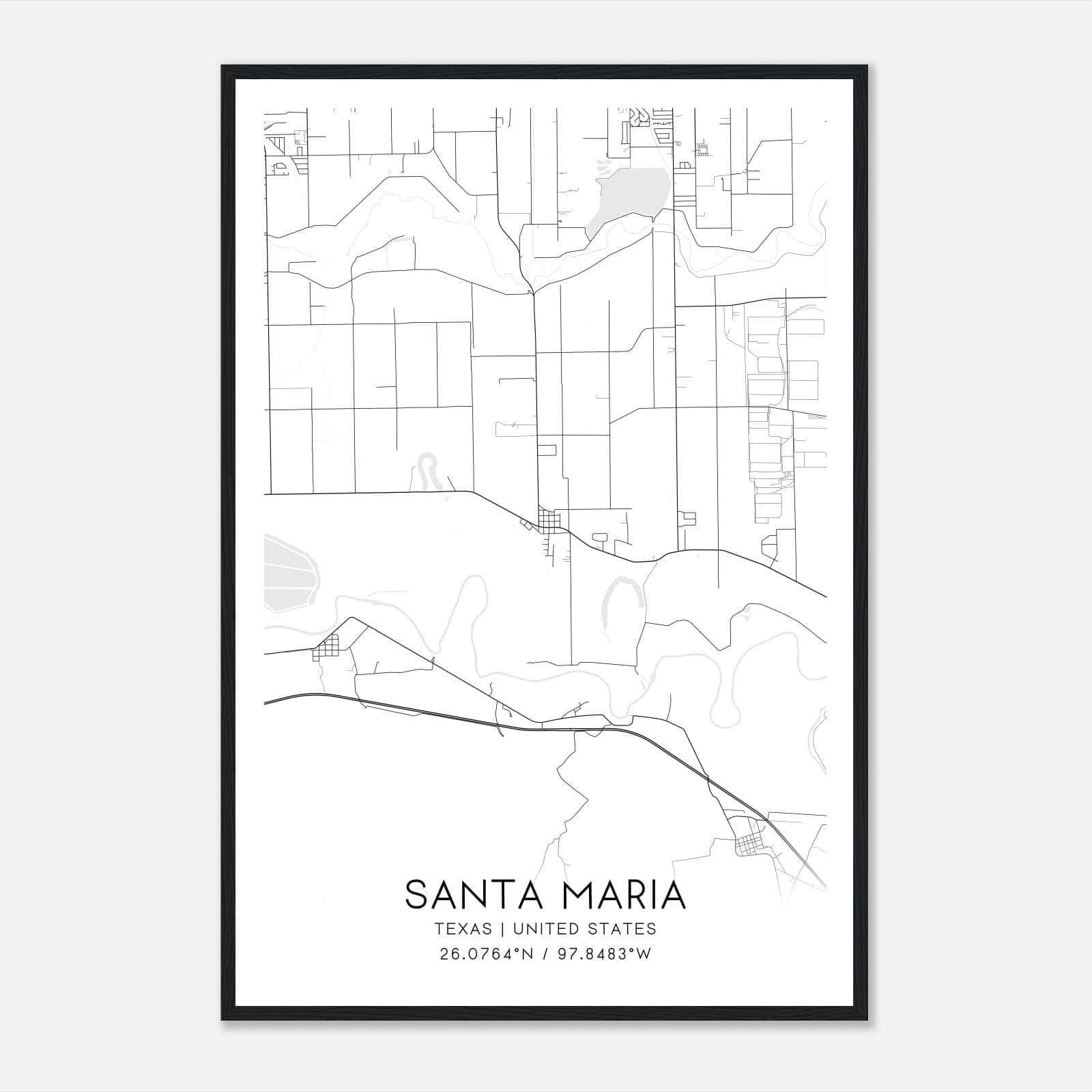 Santa Maria Texas Map Poster, Modern Home Decor Wall Art Print Santa Maria Texas Map Poster, Modern Home Decor Wall Art Print