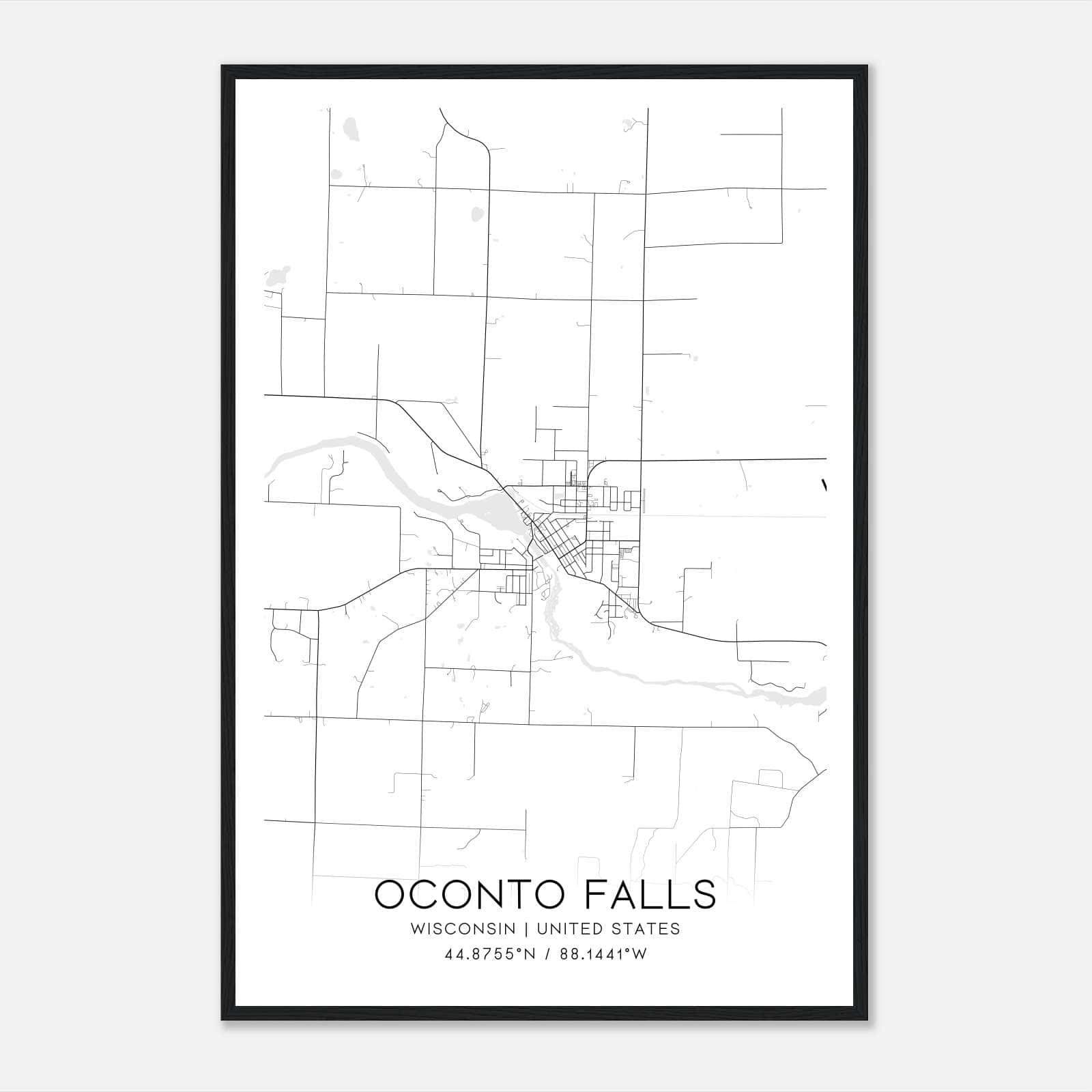Oconto Falls Wisconsin Map Poster, Modern Home Decor Wall Art Print Oconto Falls Wisconsin Map Poster, Modern Home Decor Wall Art Print