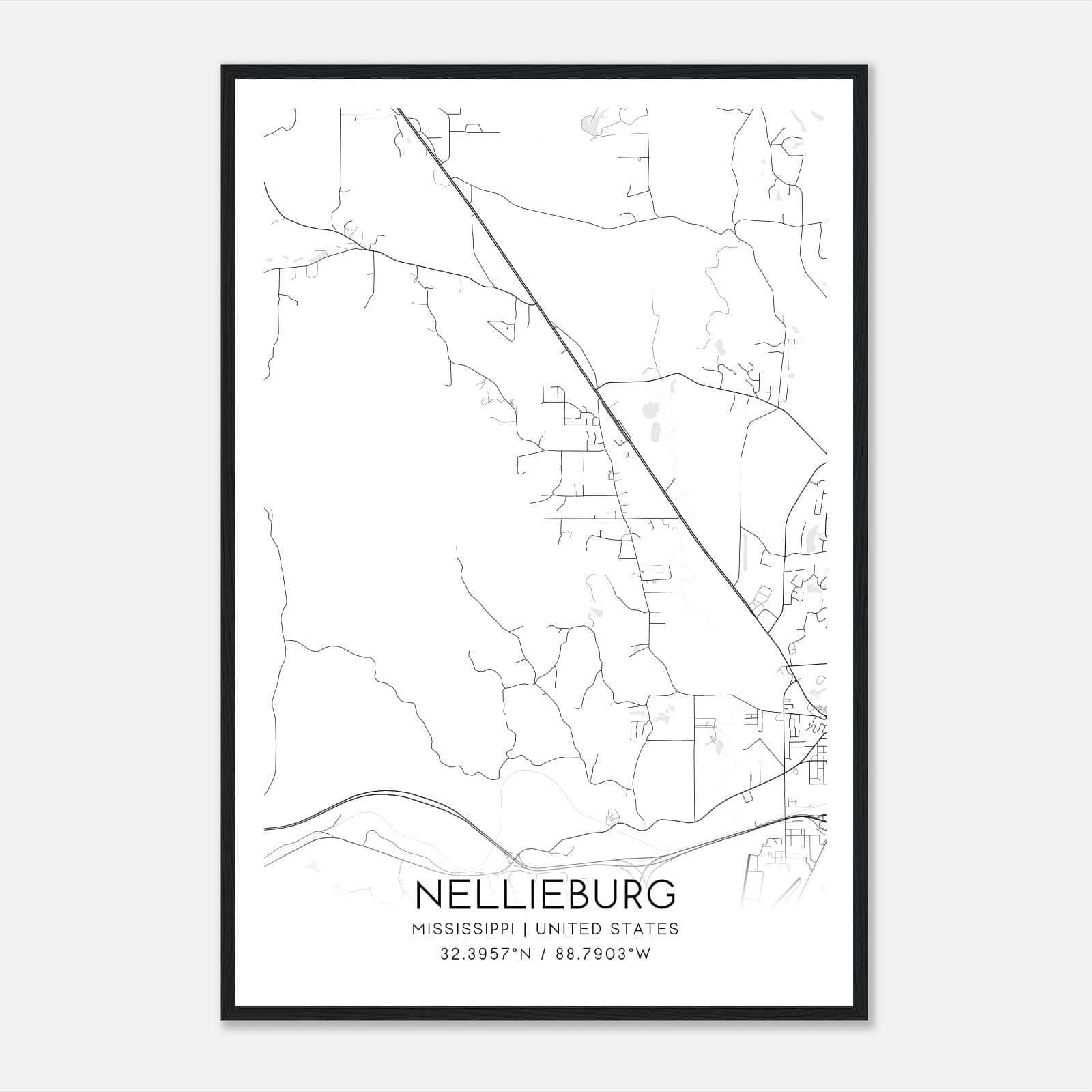 Nellieburg Mississippi Map Poster, Modern Home Decor Wall Art Print Nellieburg Mississippi Map Poster, Modern Home Decor Wall Art Print