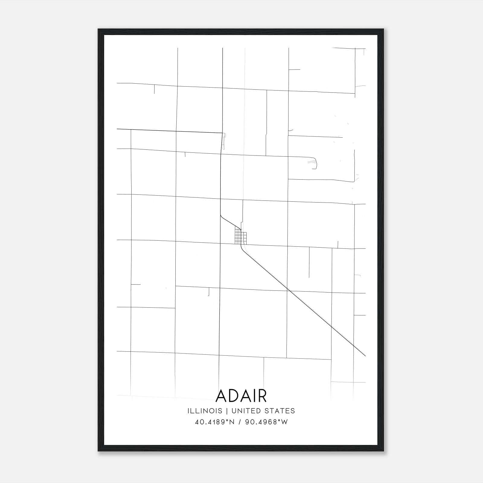 Adair Illinois Map Poster, Modern Home Decor Wall Art Print