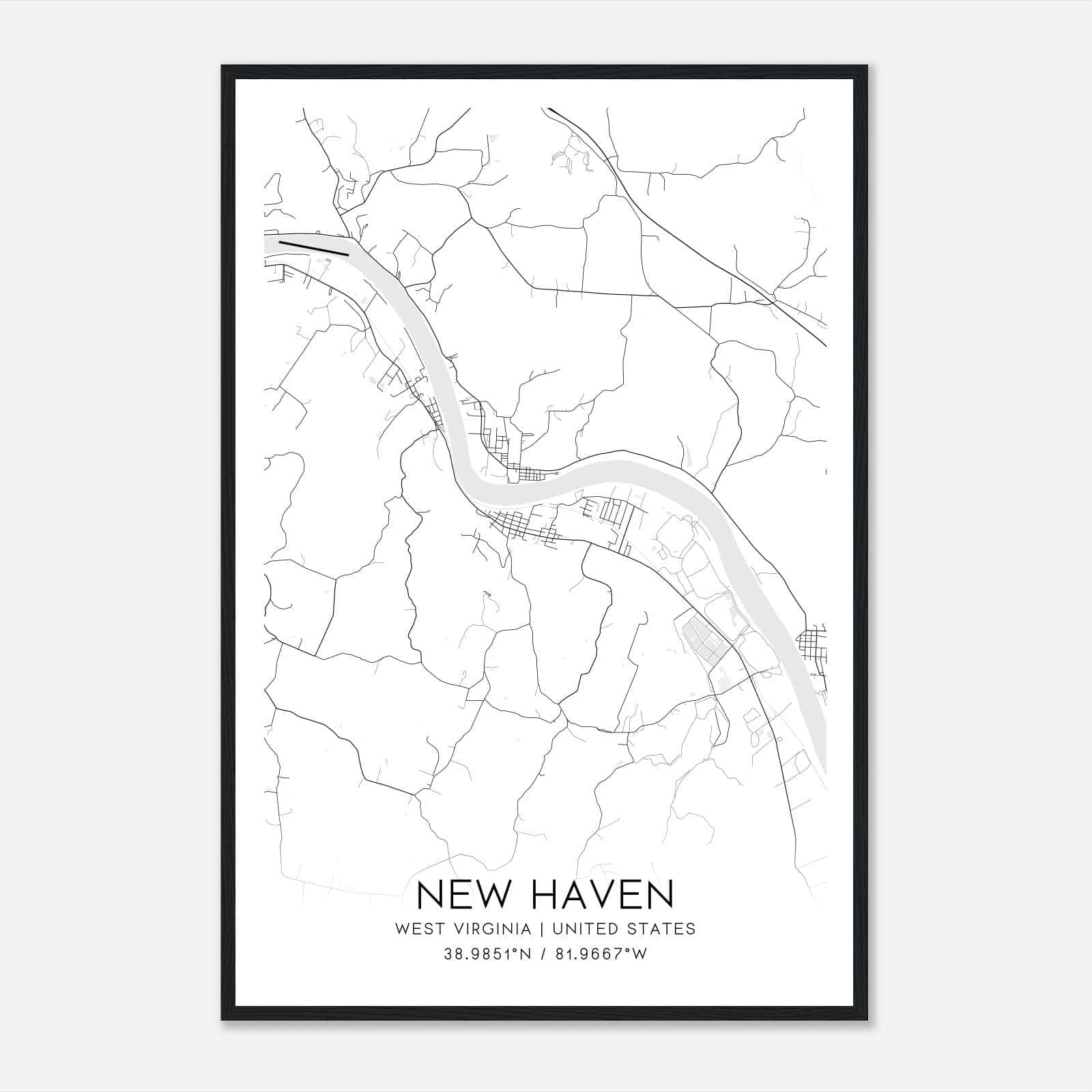 New Haven West Virginia Map Poster, Modern Home Decor Wall Art Print New Haven West Virginia Map Poster, Modern Home Decor Wall Art Print