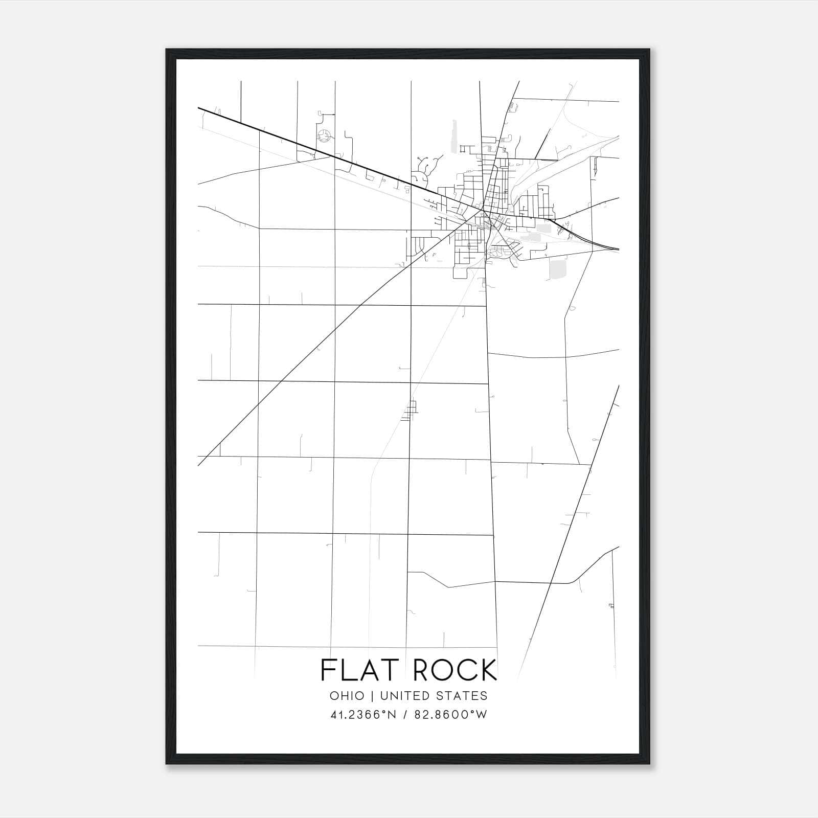 Flat Rock Ohio Map Poster, Modern Home Decor Wall Art Print Flat Rock Ohio Map Poster, Modern Home Decor Wall Art Print