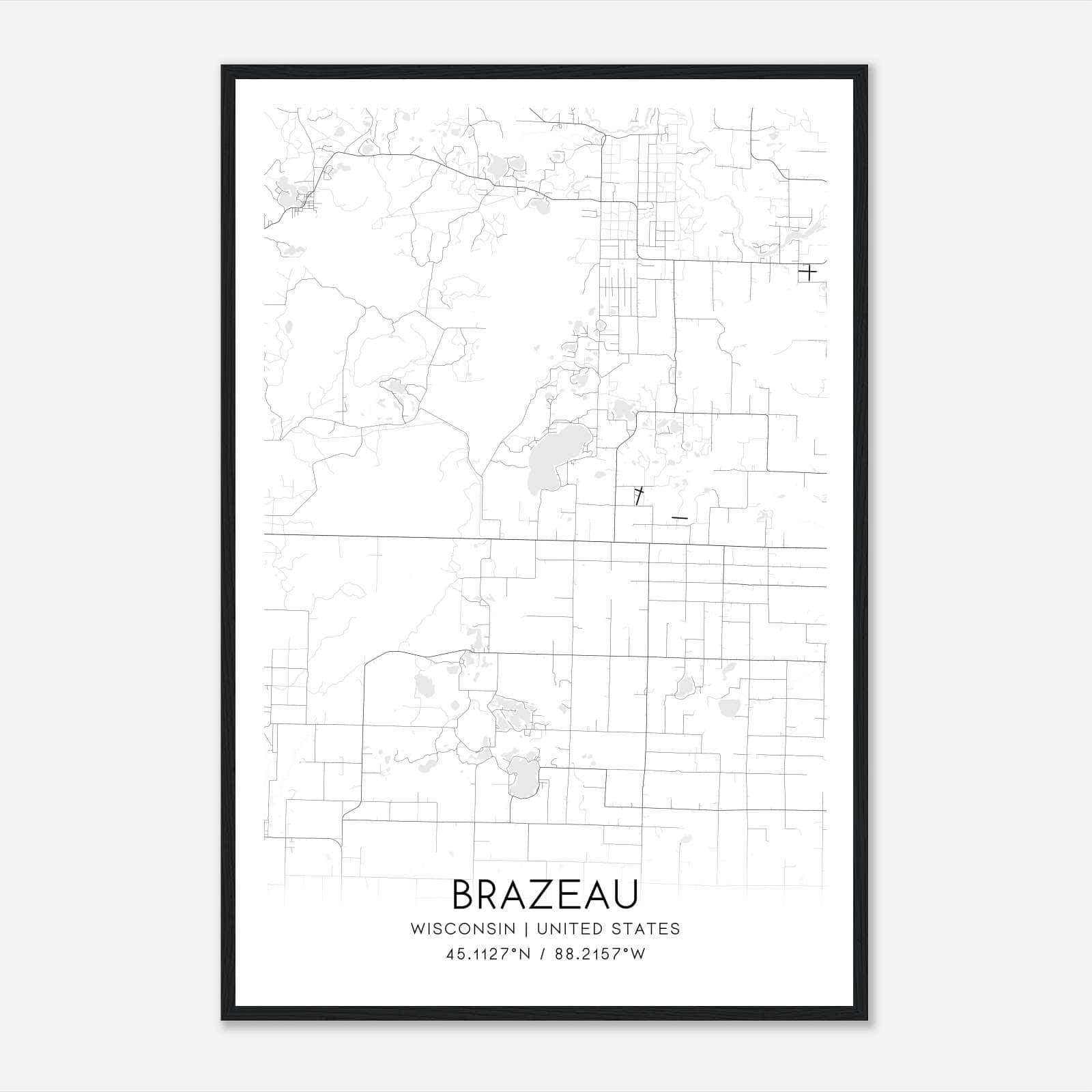 Brazeau Wisconsin Map Poster, Modern Home Decor Wall Art Print Brazeau Wisconsin Map Poster, Modern Home Decor Wall Art Print