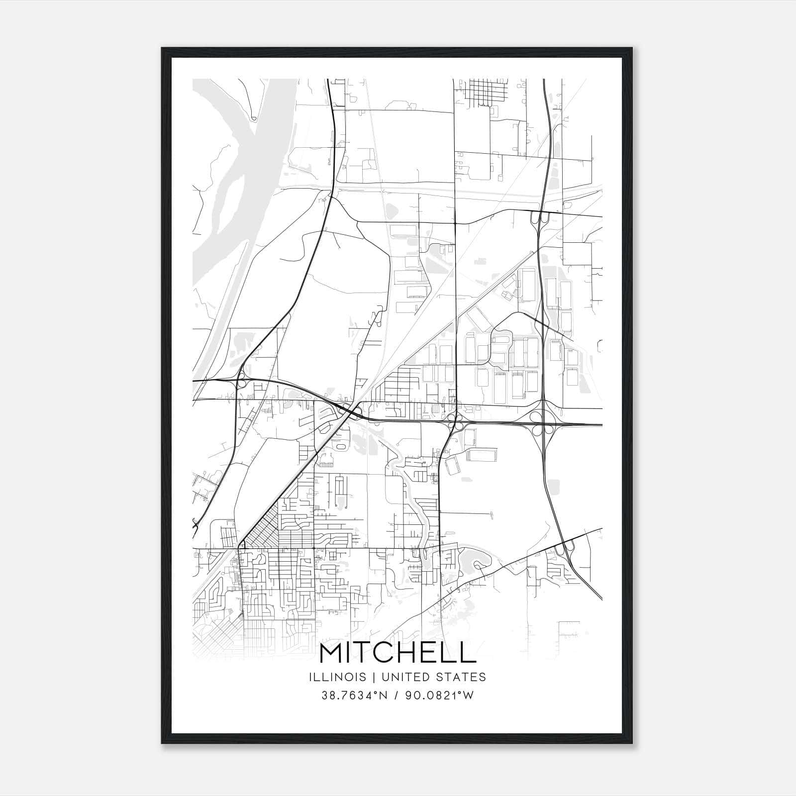 Mitchell Illinois Map Poster, Modern Home Decor Wall Art Print Mitchell Illinois Map Poster, Modern Home Decor Wall Art Print