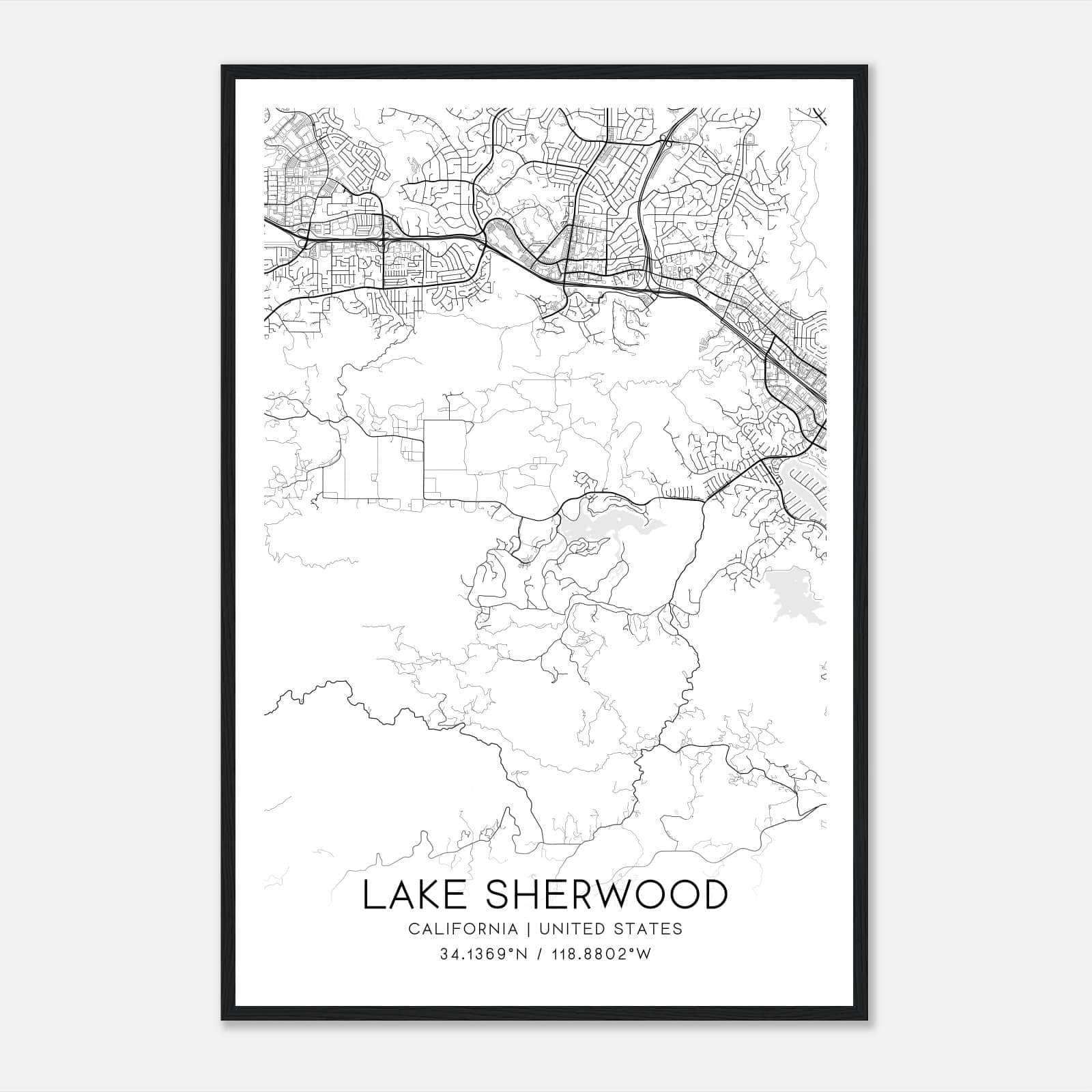 Lake Sherwood California Map Poster, Modern Home Decor Wall Art Print Lake Sherwood California Map Poster, Modern Home Decor Wall Art Print