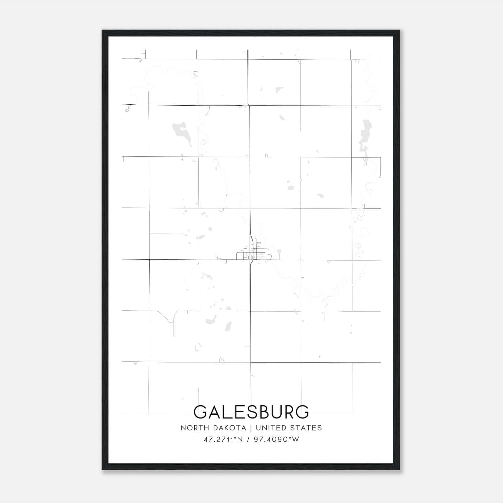 Galesburg North Dakota Map Poster, Modern Home Decor Wall Art Print Galesburg North Dakota Map Poster, Modern Home Decor Wall Art Print
