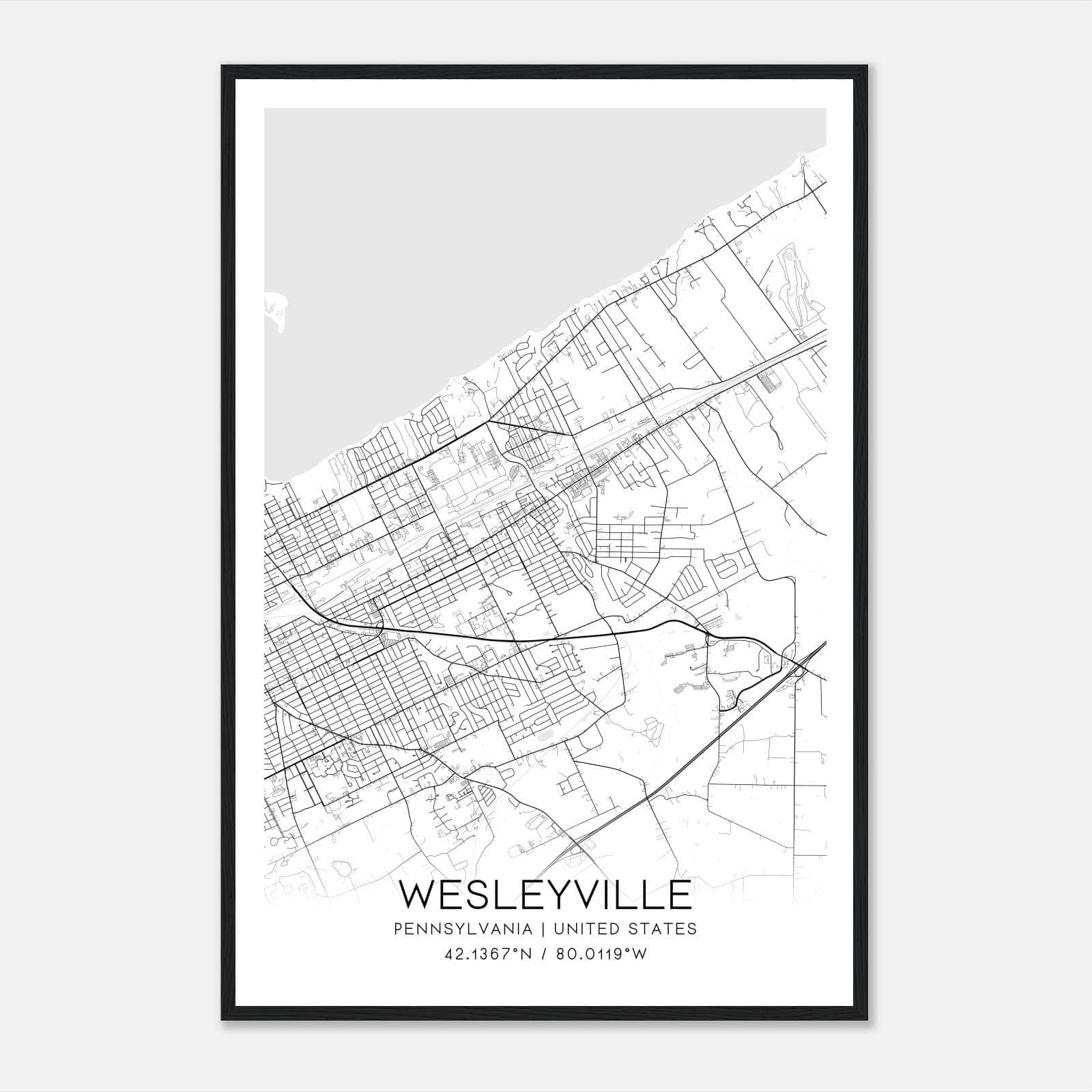 Wesleyville Pennsylvania Map Poster, Modern Home Decor Wall Art Print Wesleyville Pennsylvania Map Poster, Modern Home Decor Wall Art Print