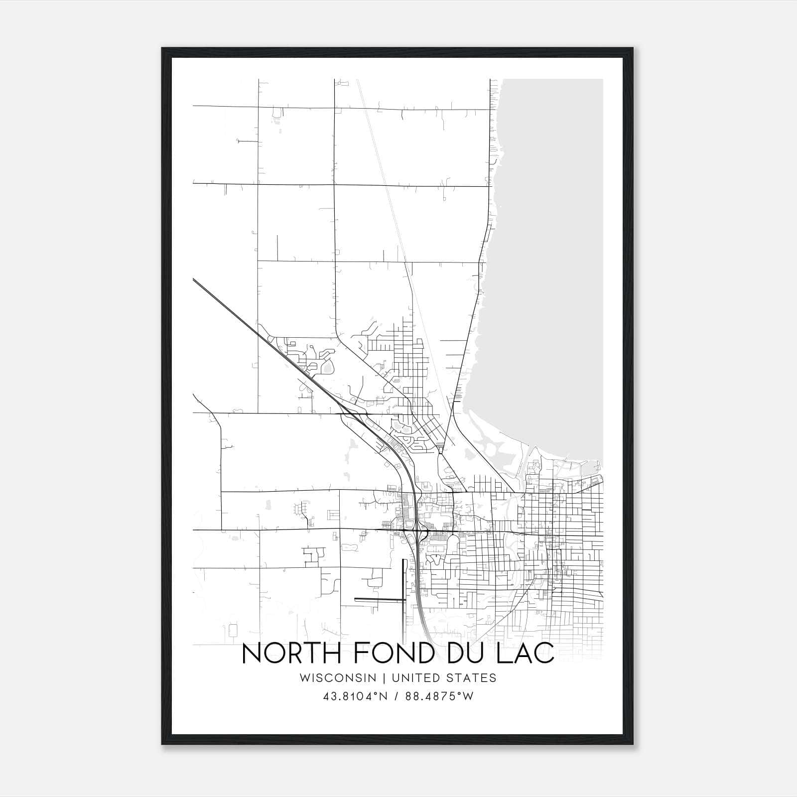 North Fond Du Lac Wisconsin Map Poster, Modern Home Decor Wall Art Print North Fond Du Lac Wisconsin Map Poster, Modern Home Decor Wall Art Print