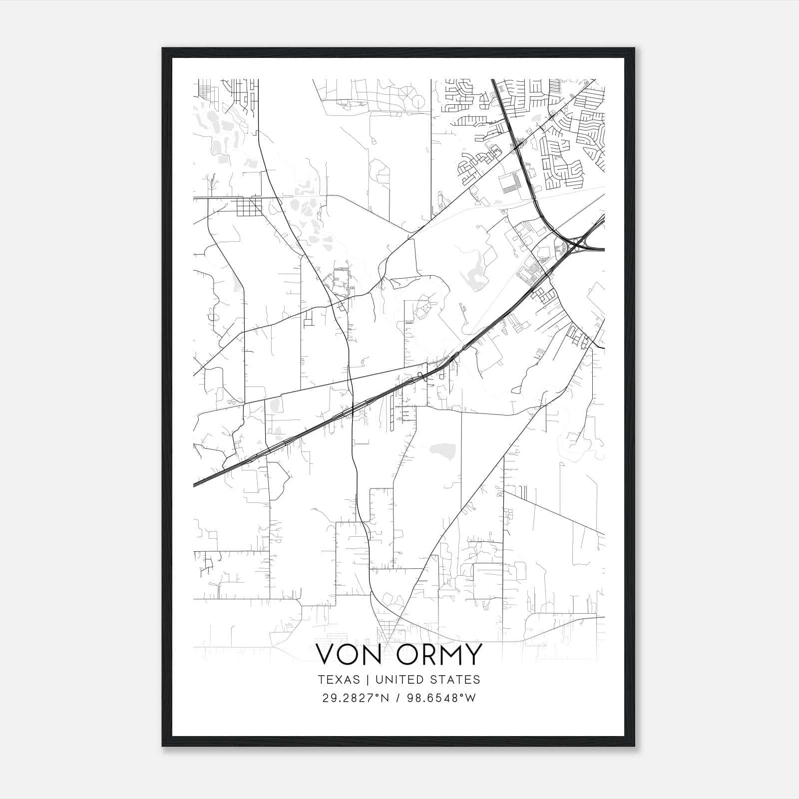 Von Ormy Texas Map Poster, Modern Home Decor Wall Art Print Von Ormy Texas Map Poster, Modern Home Decor Wall Art Print