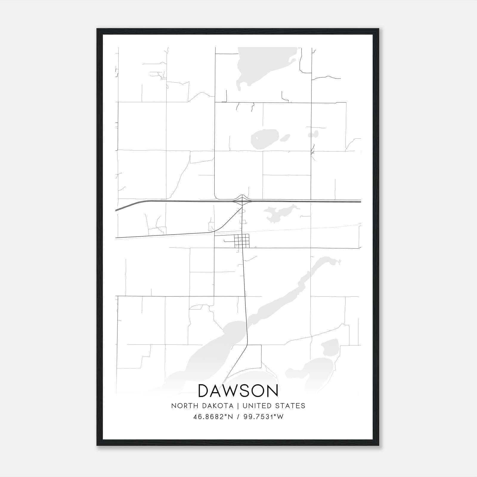 Dawson North Dakota Map Poster, Modern Home Decor Wall Art Print Dawson North Dakota Map Poster, Modern Home Decor Wall Art Print