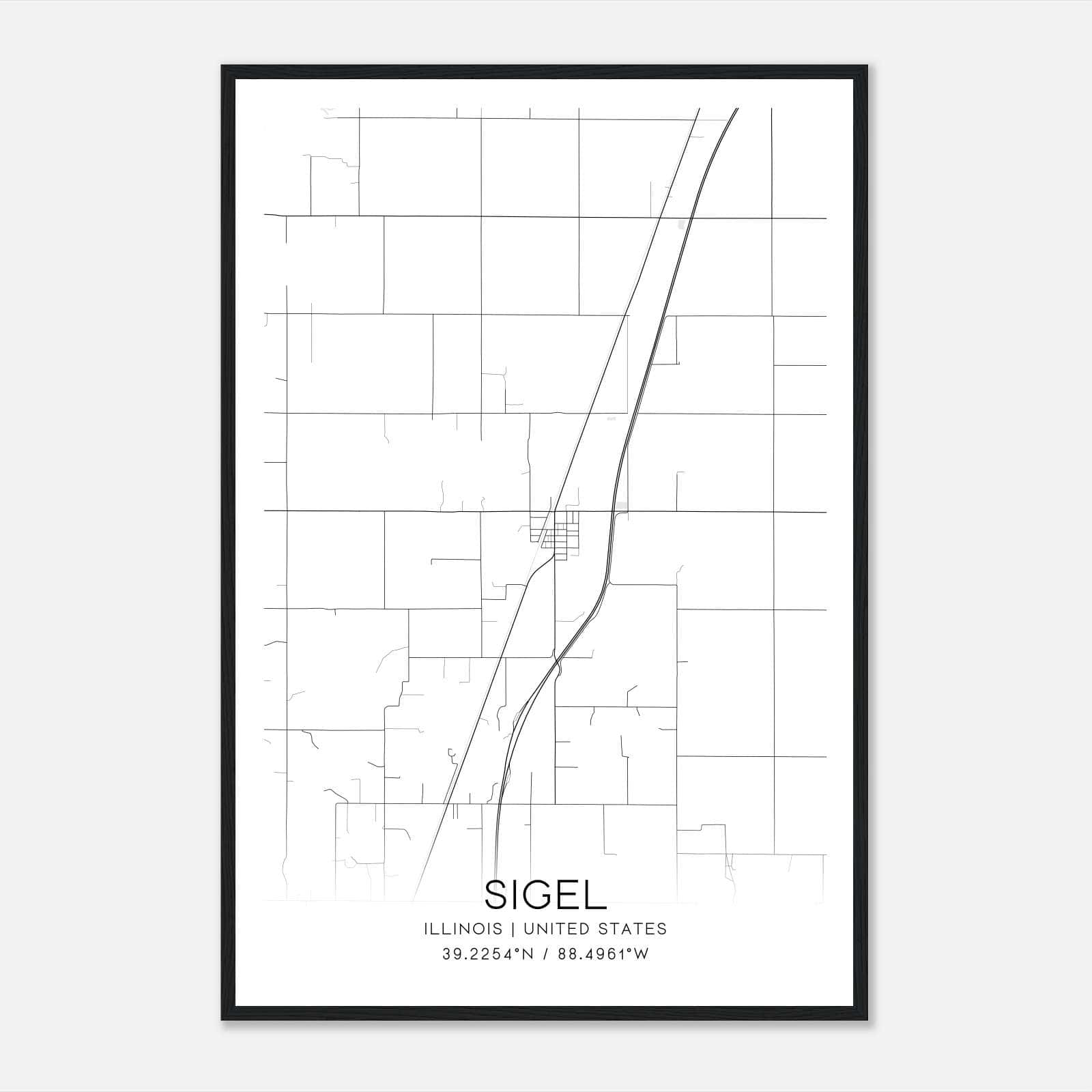 Sigel Illinois Map Poster, Modern Home Decor Wall Art Print Sigel Illinois Map Poster, Modern Home Decor Wall Art Print