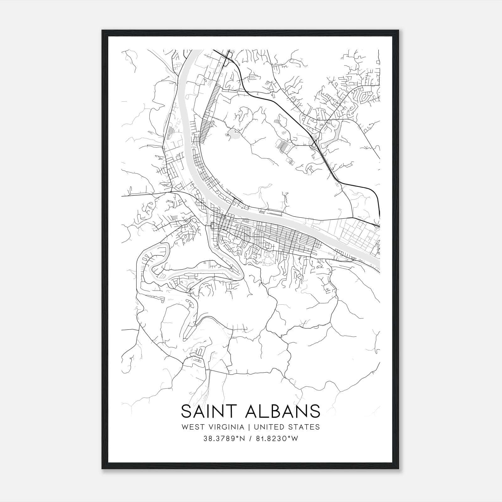 Saint Albans West Virginia Map Poster, Modern Home Decor Wall Art Print Saint Albans West Virginia Map Poster, Modern Home Decor Wall Art Print