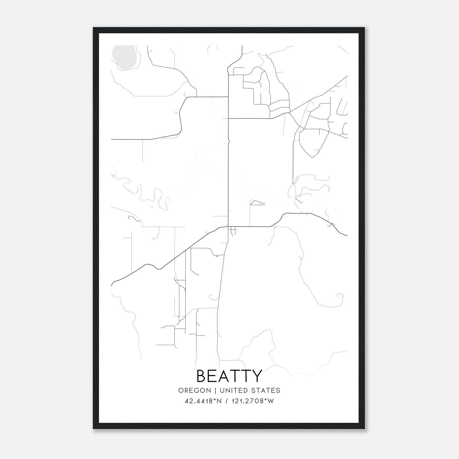 Beatty Oregon Map Poster, Modern Home Decor Wall Art Print Beatty Oregon Map Poster, Modern Home Decor Wall Art Print
