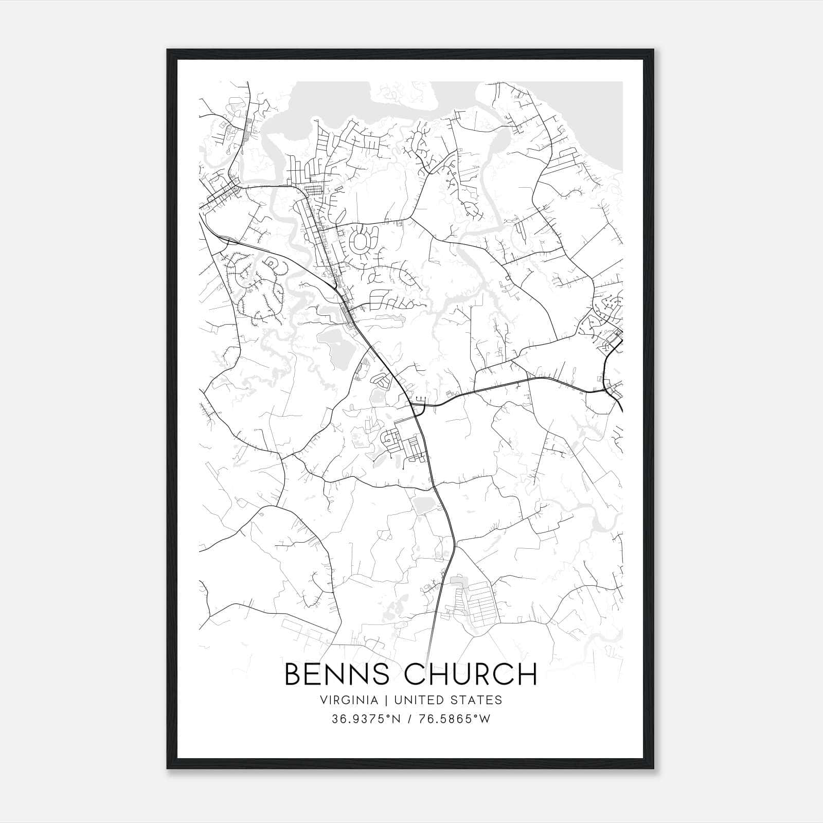 Benns Church Virginia Map Poster, Modern Home Decor Wall Art Print Benns Church Virginia Map Poster, Modern Home Decor Wall Art Print