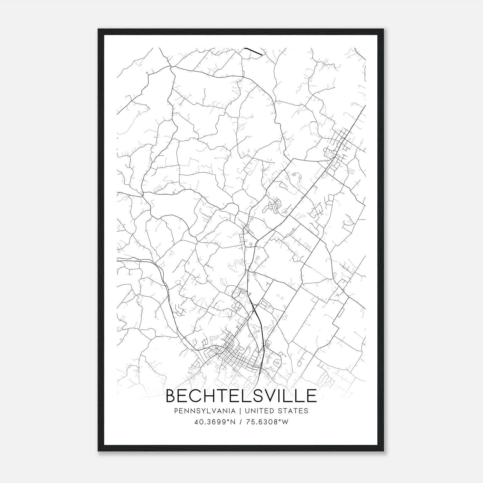 Bechtelsville Pennsylvania Map Poster, Modern Home Decor Wall Art Print Bechtelsville Pennsylvania Map Poster, Modern Home Decor Wall Art Print