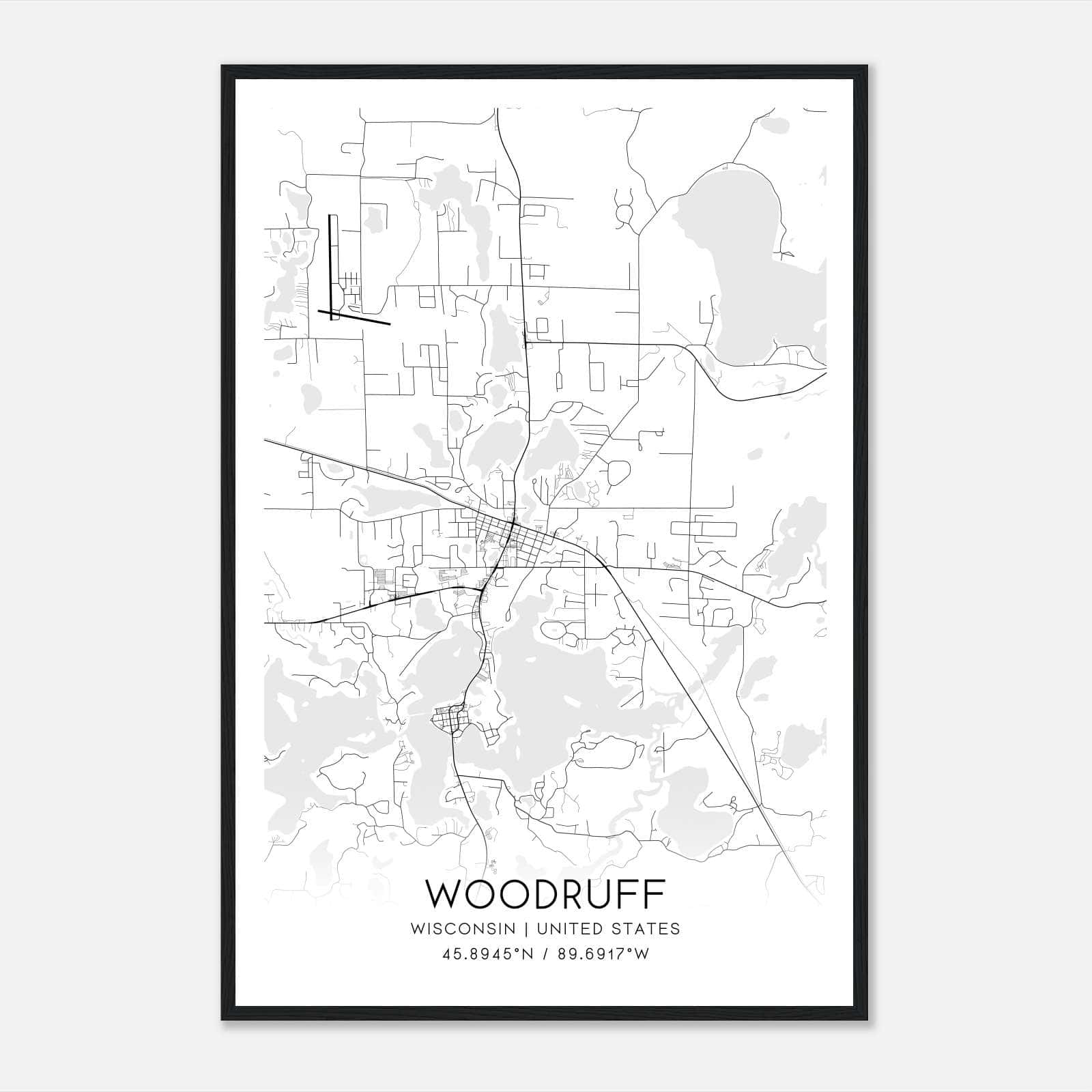 Woodruff Wisconsin Map Poster, Modern Home Decor Wall Art Print Woodruff Wisconsin Map Poster, Modern Home Decor Wall Art Print