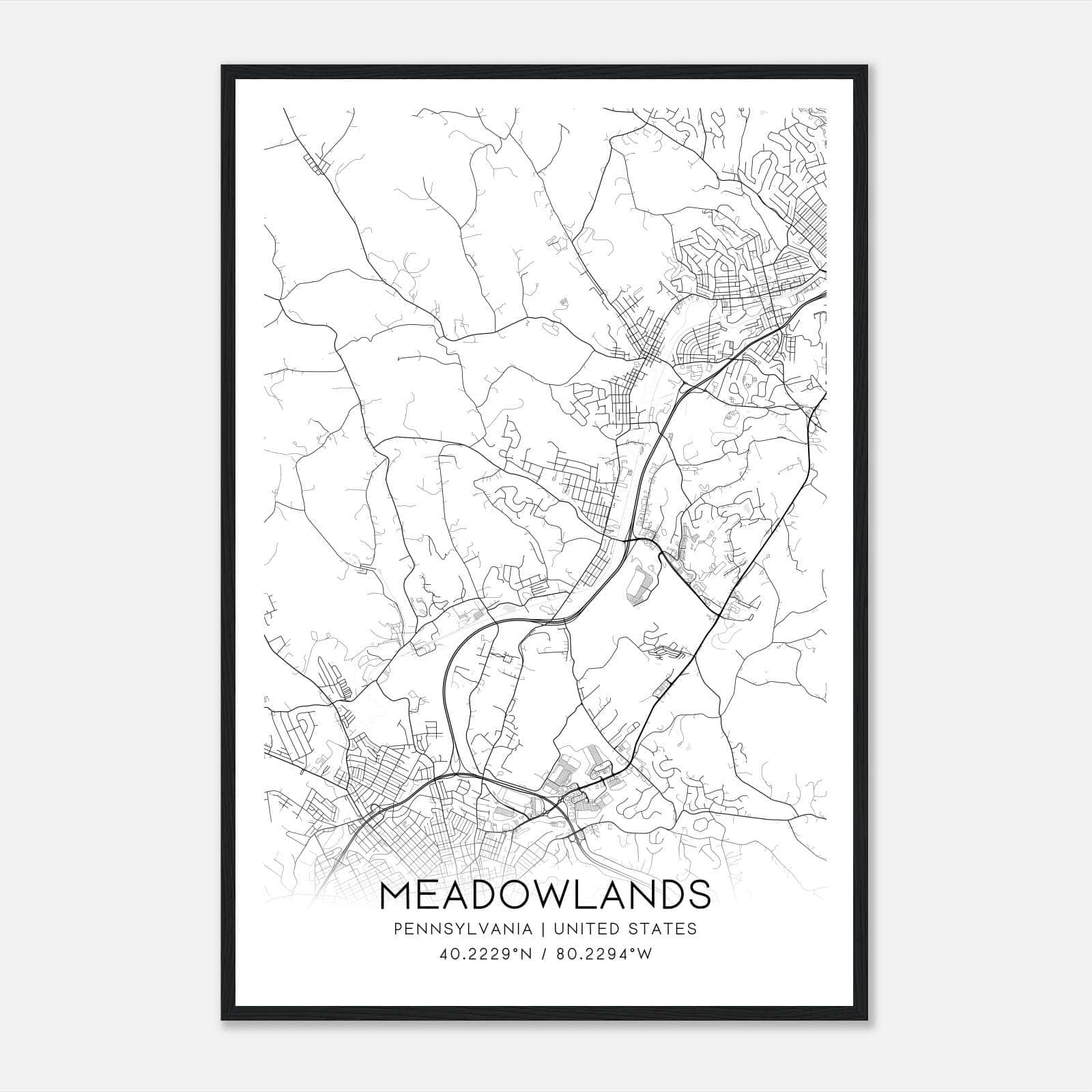 Meadowlands Pennsylvania Map Poster, Modern Home Decor Wall Art Print Meadowlands Pennsylvania Map Poster, Modern Home Decor Wall Art Print