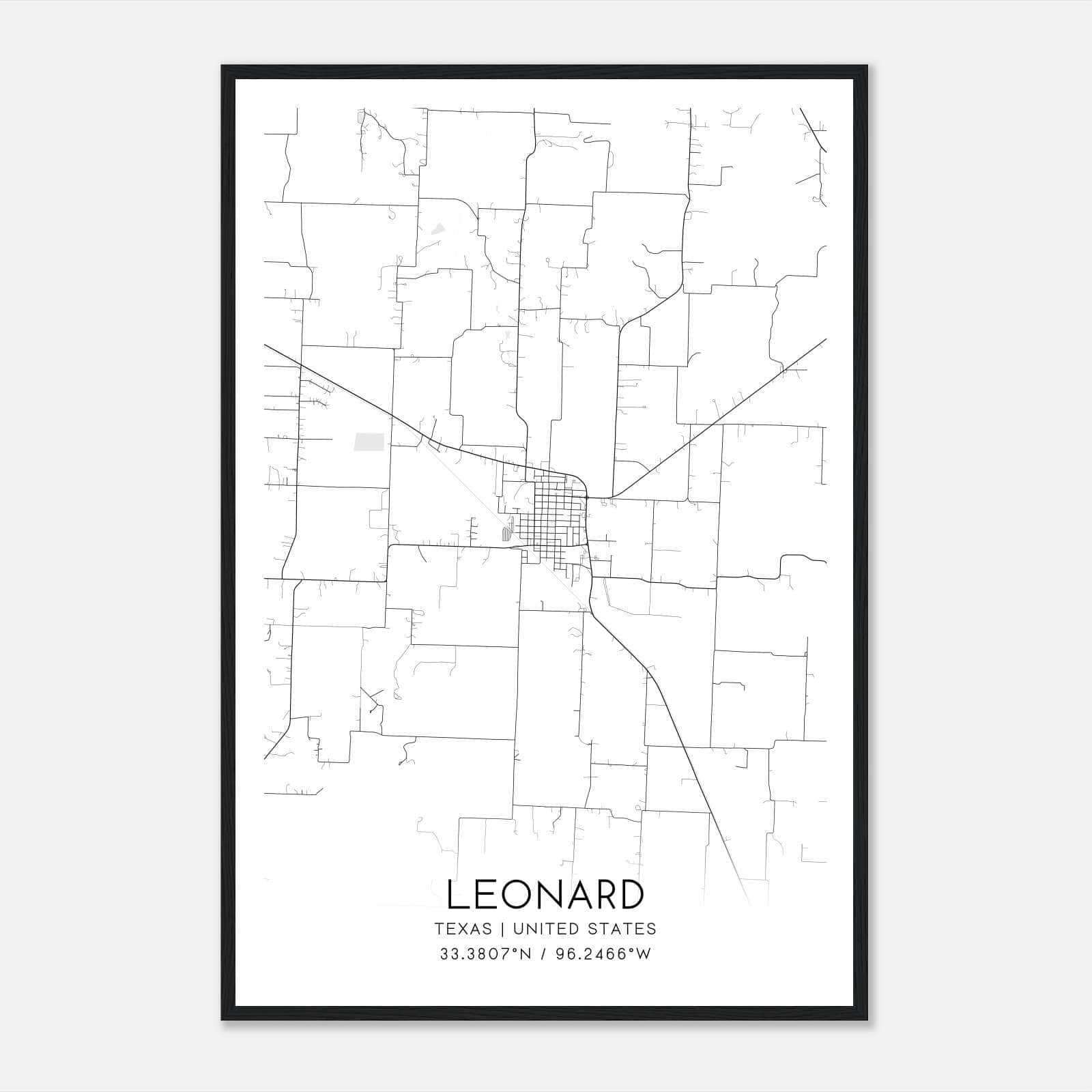 Leonard Texas Map Poster, Modern Home Decor Wall Art Print Leonard Texas Map Poster, Modern Home Decor Wall Art Print