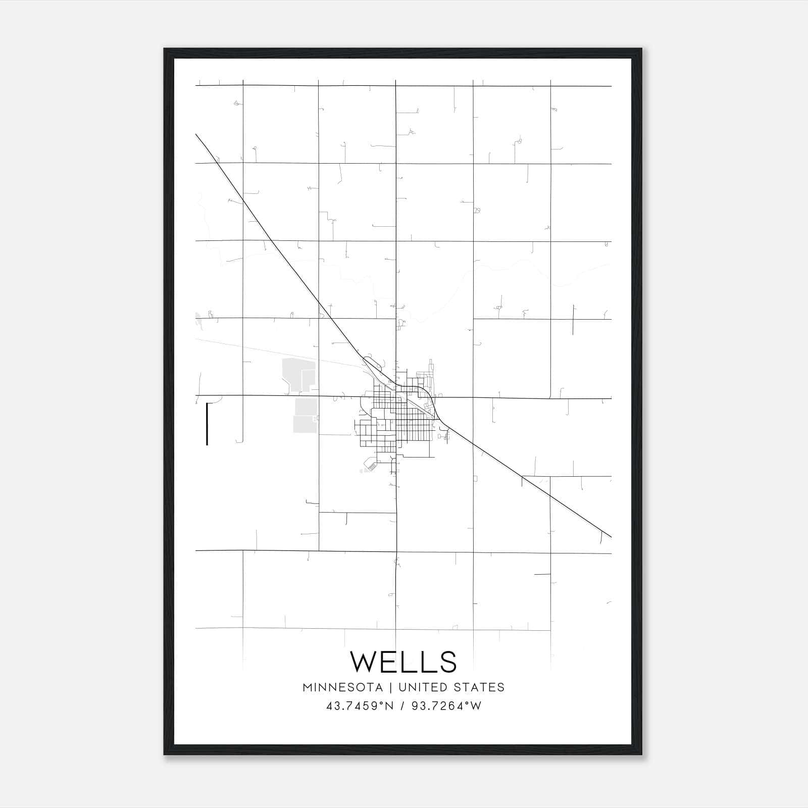 Wells Minnesota Map Poster, Modern Home Decor Wall Art Print Wells Minnesota Map Poster, Modern Home Decor Wall Art Print