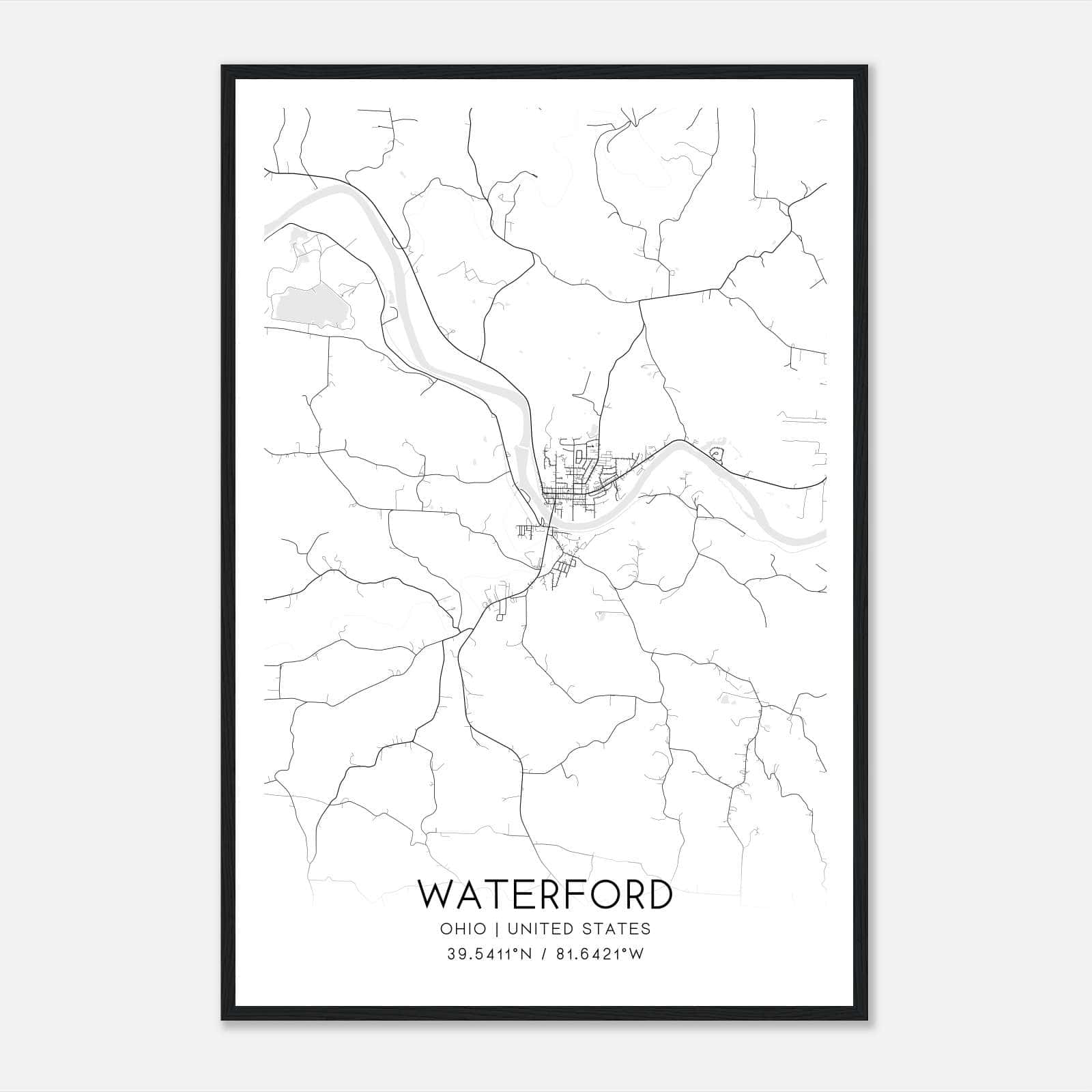 Waterford Ohio Map Poster, Modern Home Decor Wall Art Print Waterford Ohio Map Poster, Modern Home Decor Wall Art Print